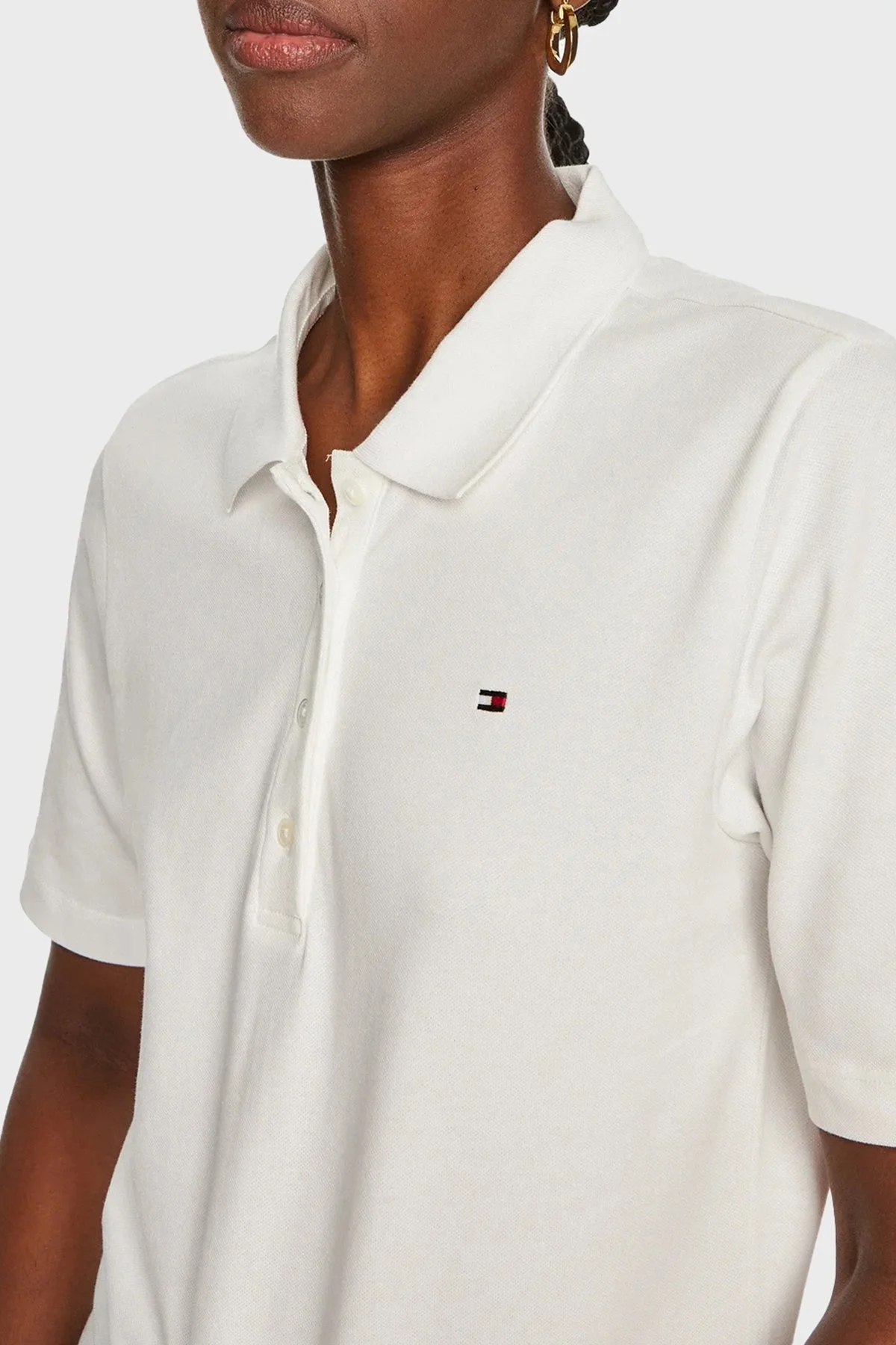 Tommy Hilfiger Streç Pamuklu Regular Fit Düğmeli Bayan Polo Yaka T Shirt WW0WW43224 YBL BEYAZ - 9