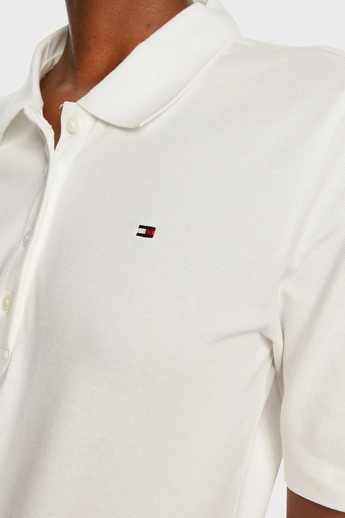 Tommy Hilfiger Streç Pamuklu Regular Fit Düğmeli Bayan Polo Yaka T Shirt WW0WW43224 YBL BEYAZ - 10