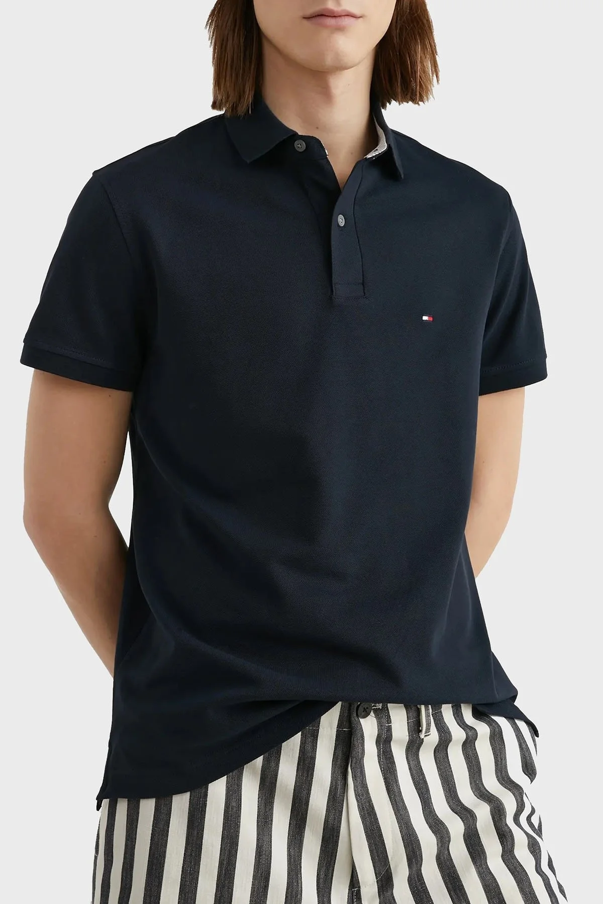 Tommy Hilfiger Streç Pamuklu Regular Fit Düğmeli Erkek Polo Yaka T Shirt MW0MW17770 DW5 LACİVERT - 5