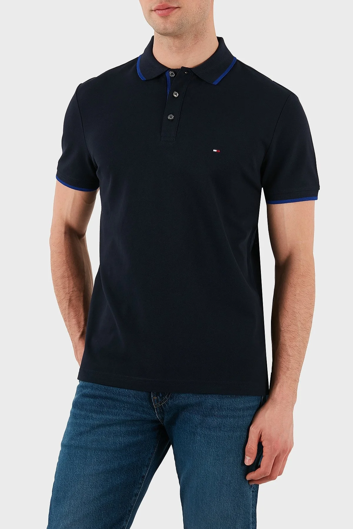 Tommy Hilfiger Streç Pamuklu Regular Fit Düğmeli Erkek Polo Yaka T Shirt MW0MW37514 DW5 LACİVERT - 6