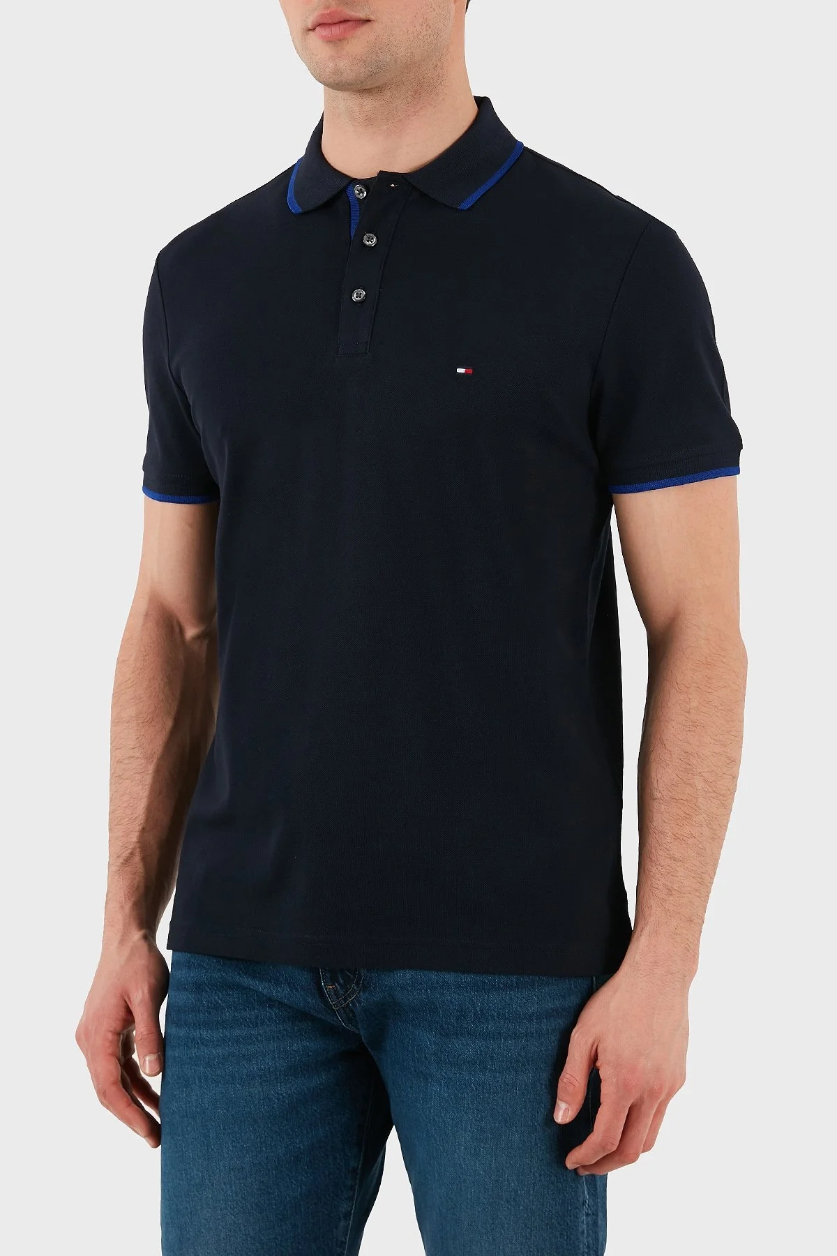 Tommy Hilfiger Streç Pamuklu Regular Fit Düğmeli Erkek Polo Yaka T Shirt MW0MW37514 DW5 LACİVERT - 9