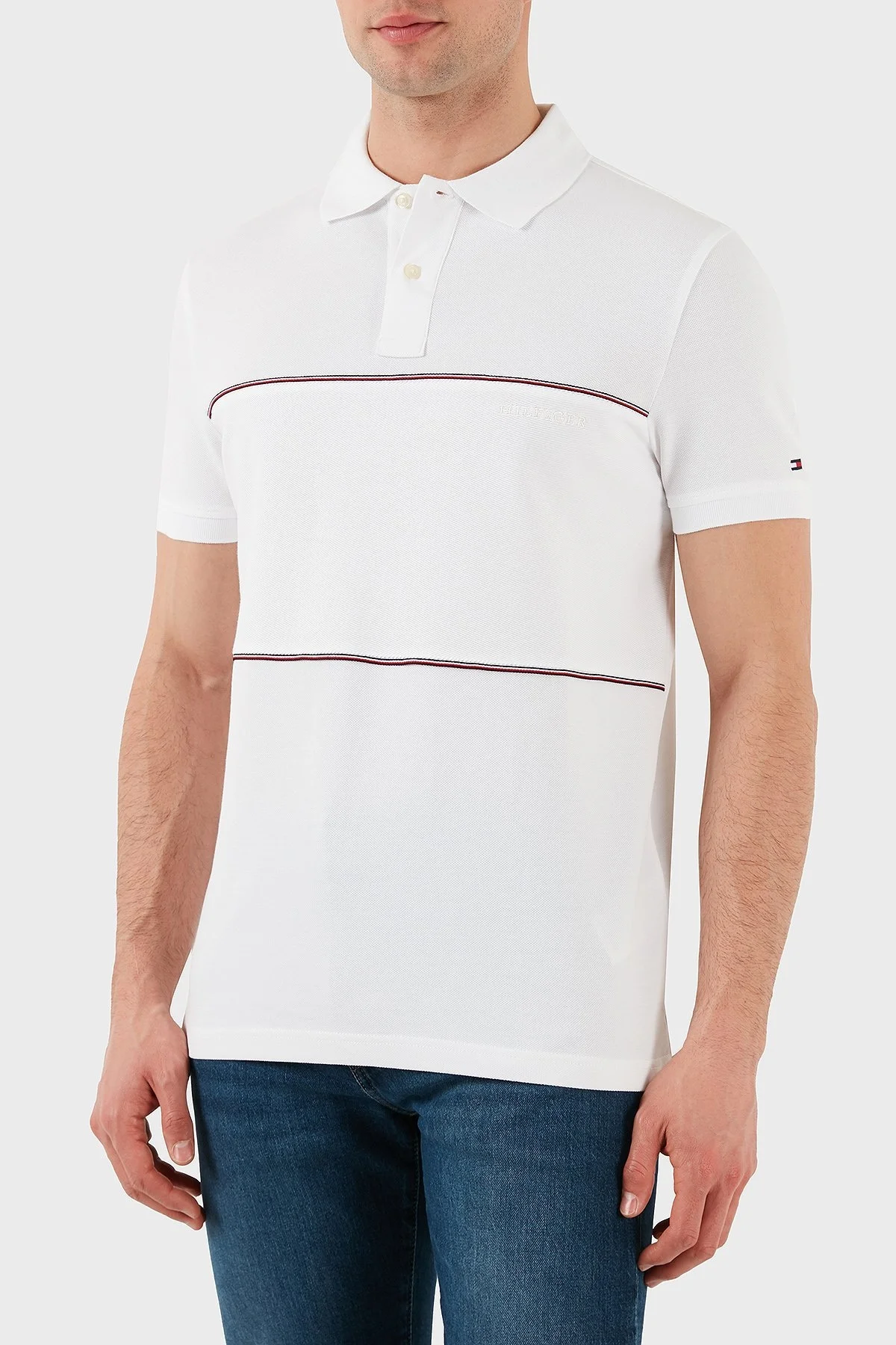 Tommy Hilfiger Streç Pamuklu Regular Fit Düğmeli Erkek Polo Yaka T Shirt MW0MW38125 YBR BEYAZ - 6