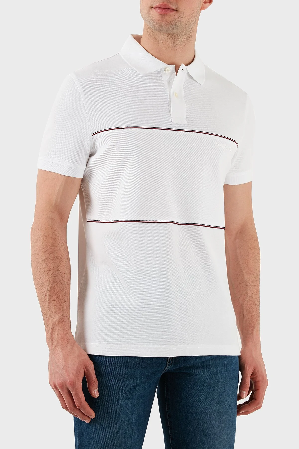 Tommy Hilfiger Streç Pamuklu Regular Fit Düğmeli Erkek Polo Yaka T Shirt MW0MW38125 YBR BEYAZ - 9