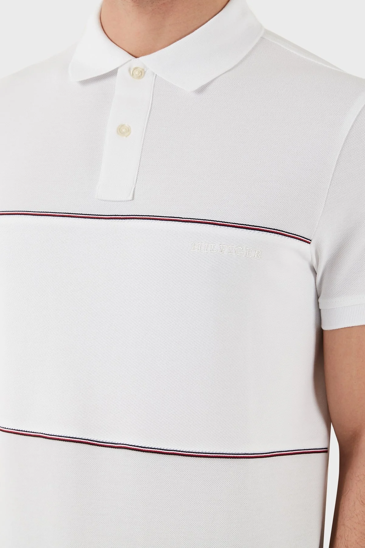 Tommy Hilfiger Streç Pamuklu Regular Fit Düğmeli Erkek Polo Yaka T Shirt MW0MW38125 YBR BEYAZ - 10