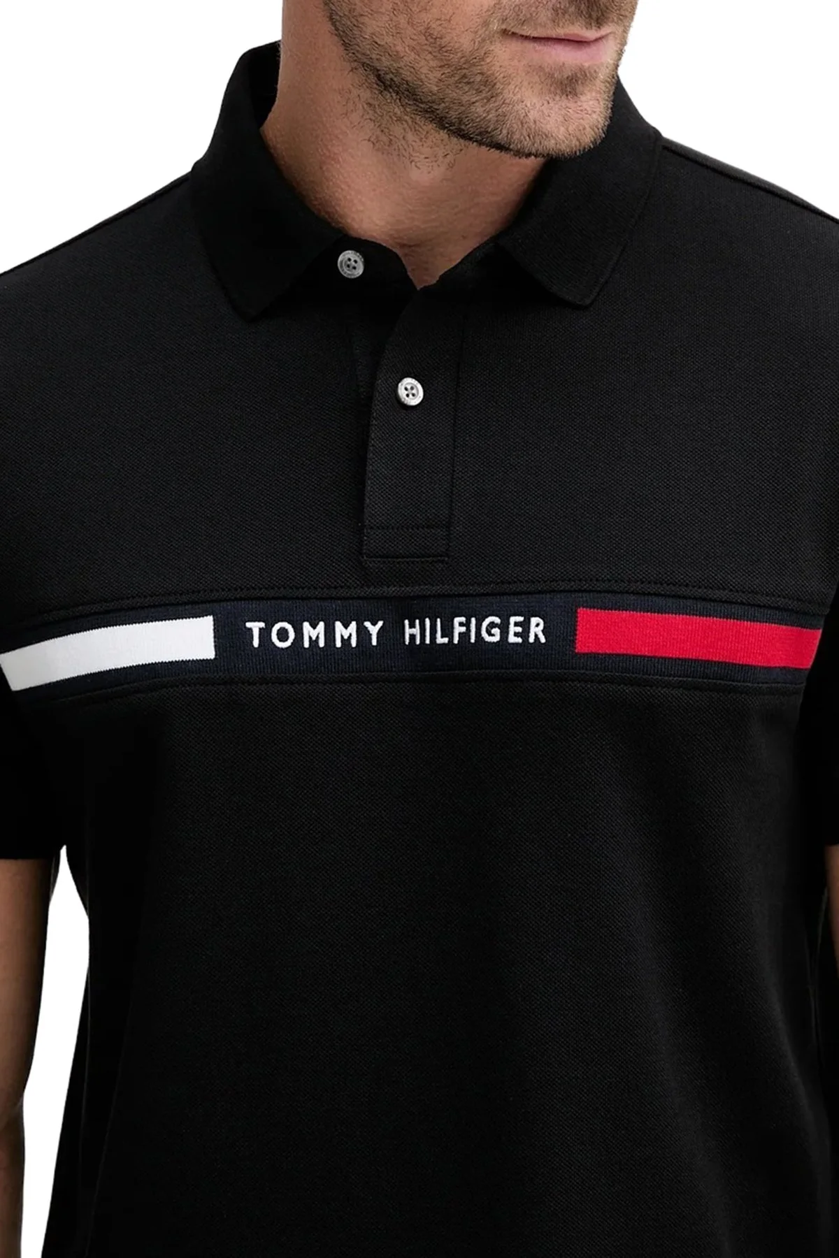 Tommy Hilfiger Streç Pamuklu Regular Fit Düğmeli Erkek Polo Yaka T Shirt MW0MW38130 BDS SİYAH - 3