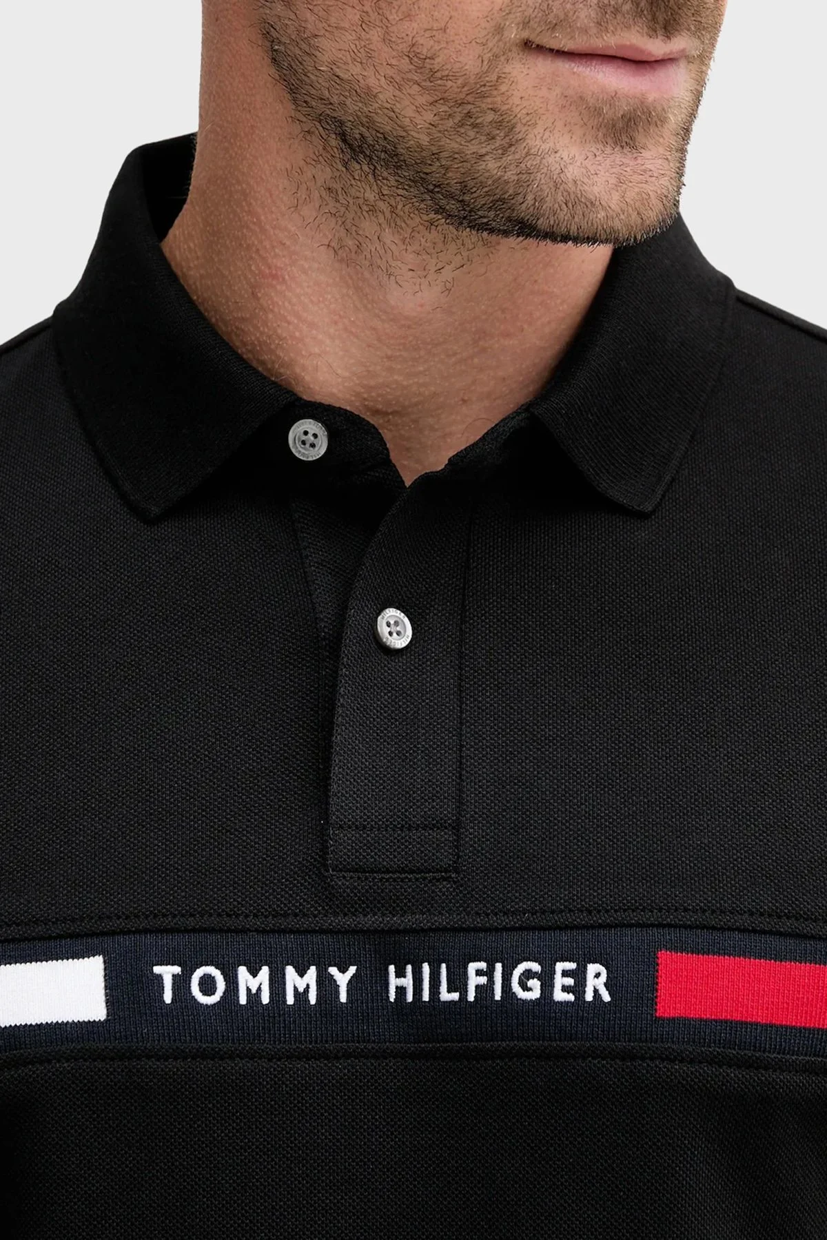 Tommy Hilfiger Streç Pamuklu Regular Fit Düğmeli Erkek Polo Yaka T Shirt MW0MW38130 BDS SİYAH - 4