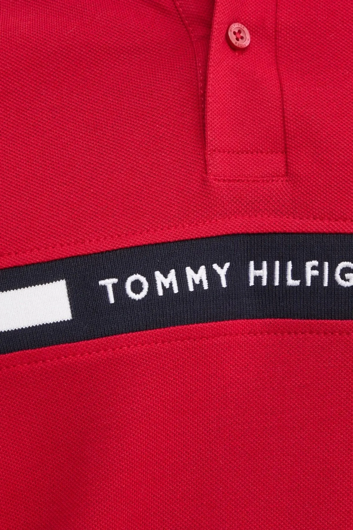 Tommy Hilfiger Streç Pamuklu Regular Fit Düğmeli Erkek Polo Yaka T Shirt MW0MW38130 XLD KIRMIZI - 8