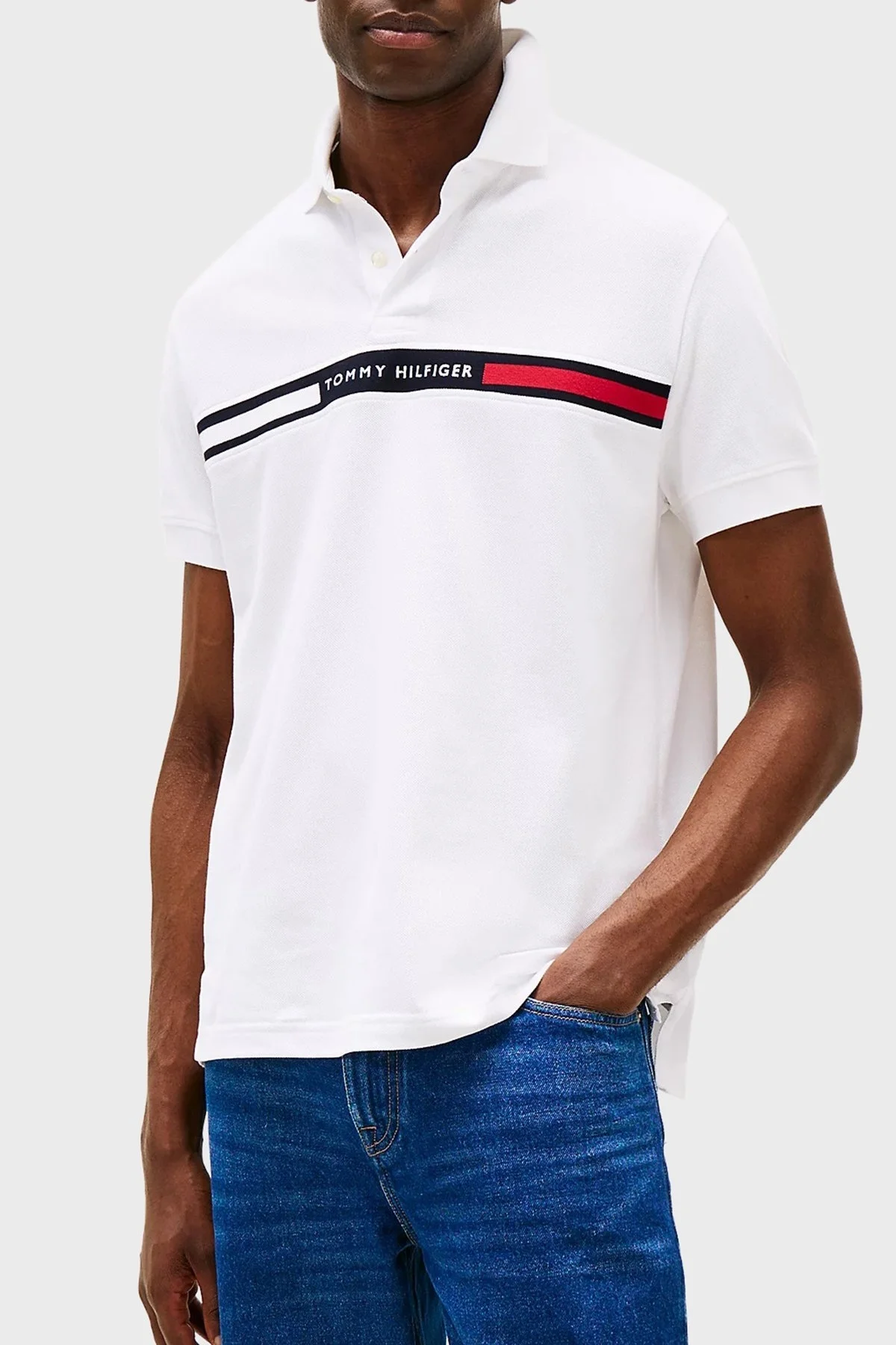 Tommy Hilfiger Streç Pamuklu Regular Fit Düğmeli Erkek Polo Yaka T Shirt MW0MW38130 YBR BEYAZ - 6
