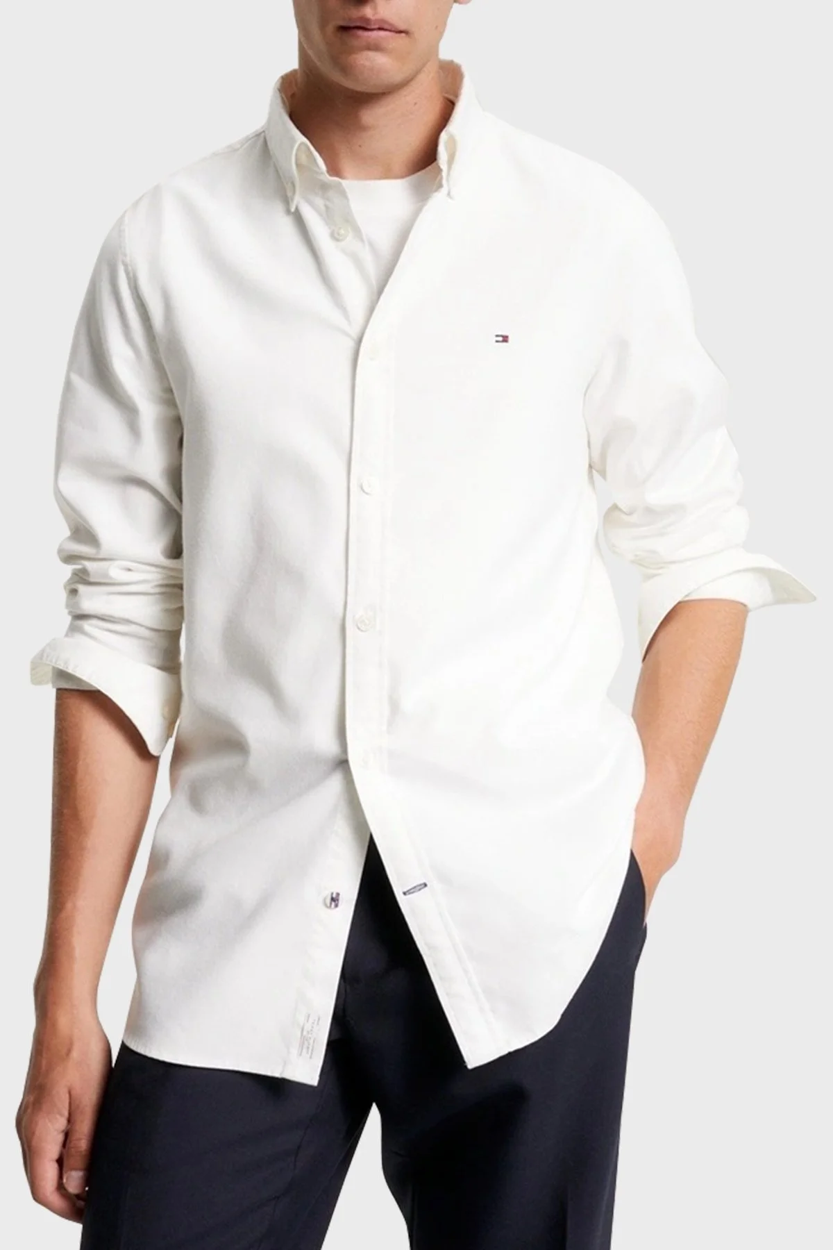 Tommy Hilfiger Streç Pamuklu Regular Fit Erkek Gömlek MW0MW33305 YCF BEYAZ - 1