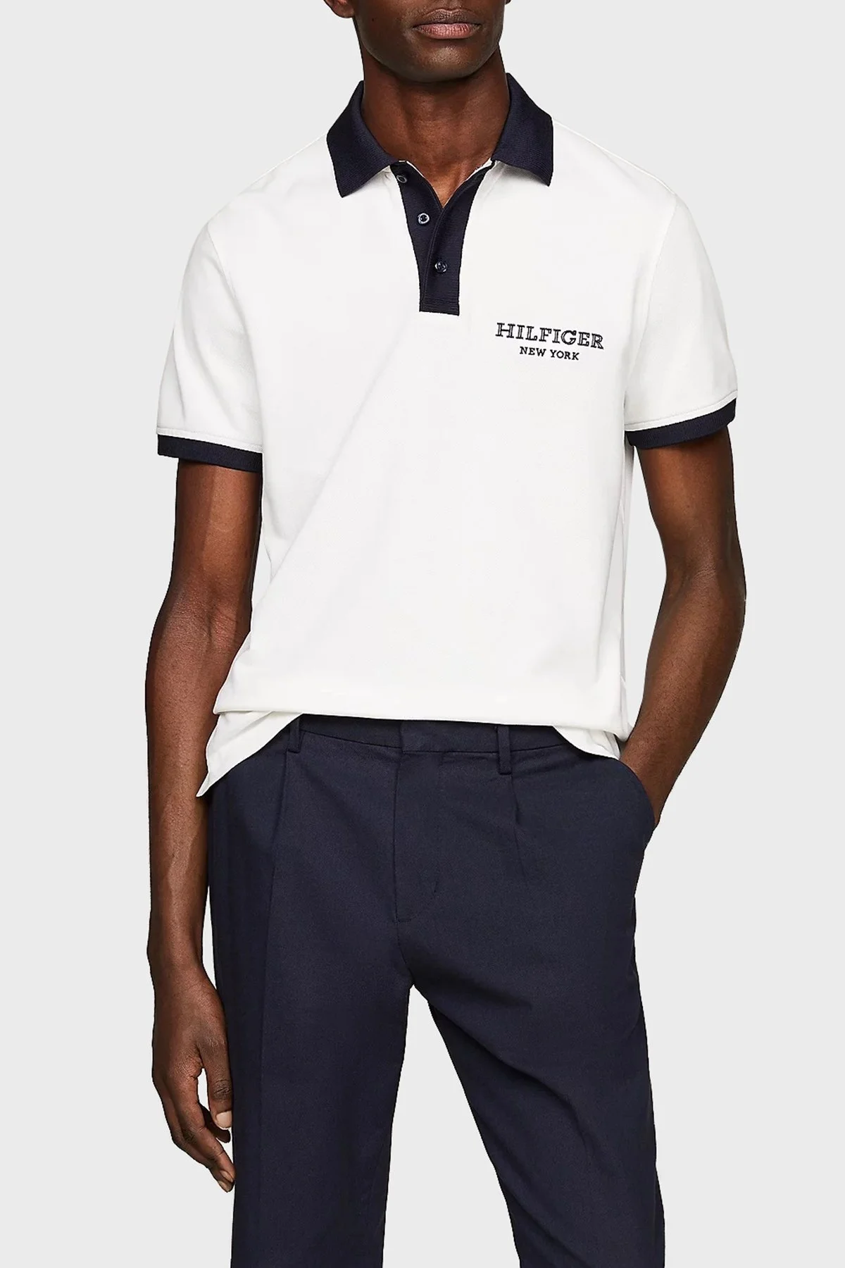 Tommy Hilfiger Streç Pamuklu Regular Fit Erkek Polo Yaka T Shirt MW0MW34770 YBL BEYAZ - 1