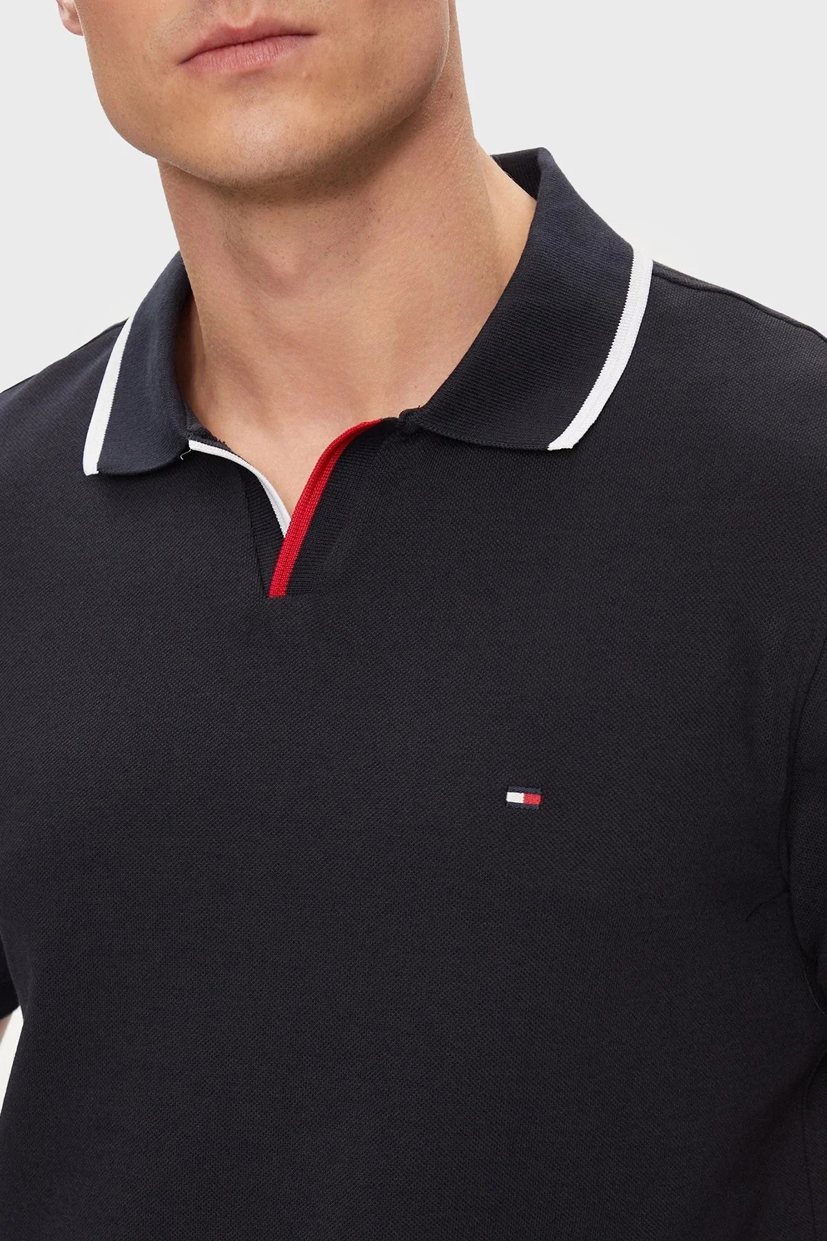 Tommy Hilfiger Streç Pamuklu Regular Fit Erkek Polo Yaka T Shirt MW0MW34772 DW5 LACİVERT - 4
