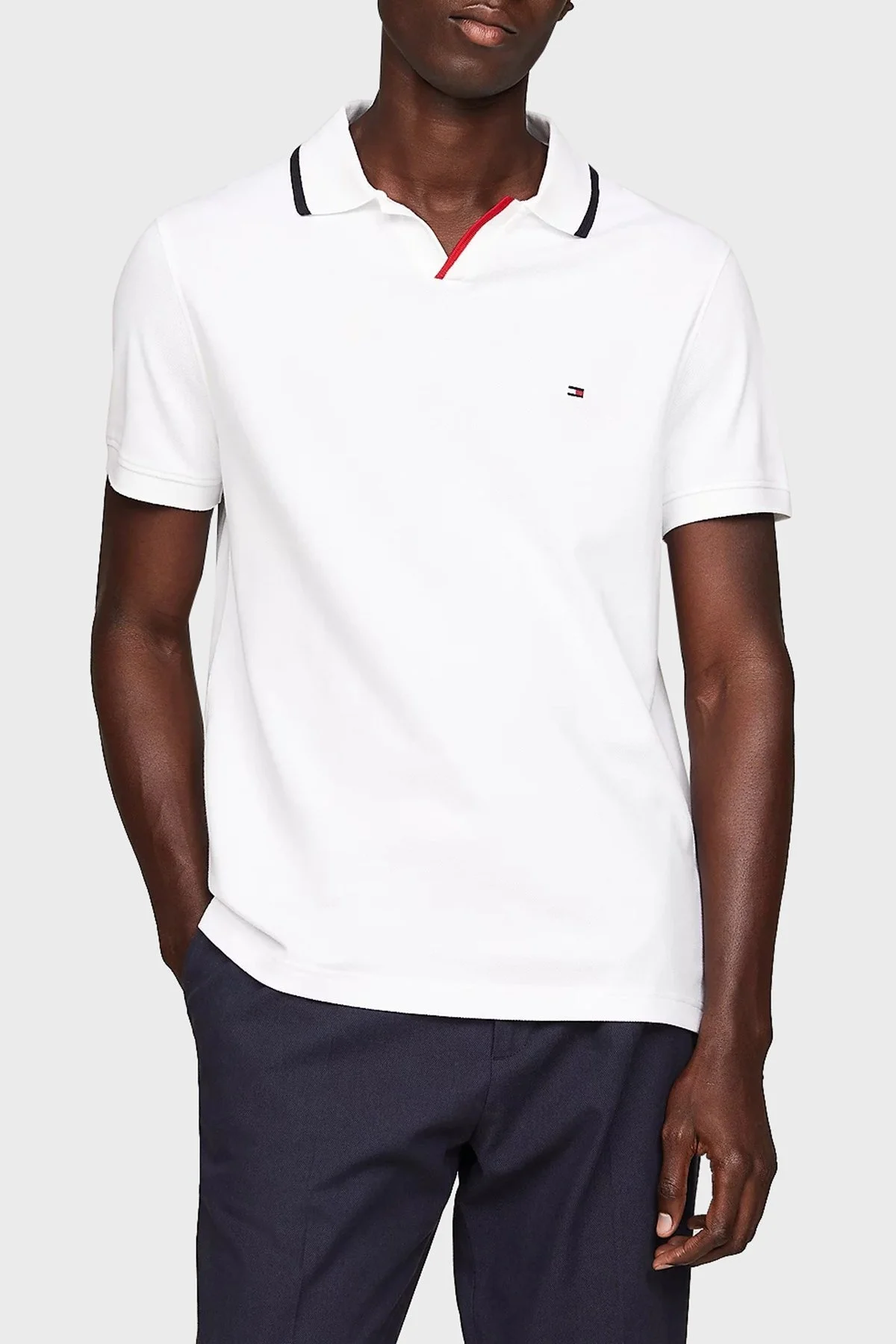 Tommy Hilfiger Streç Pamuklu Regular Fit Erkek Polo Yaka T Shirt MW0MW34772 YBR BEYAZ - 1