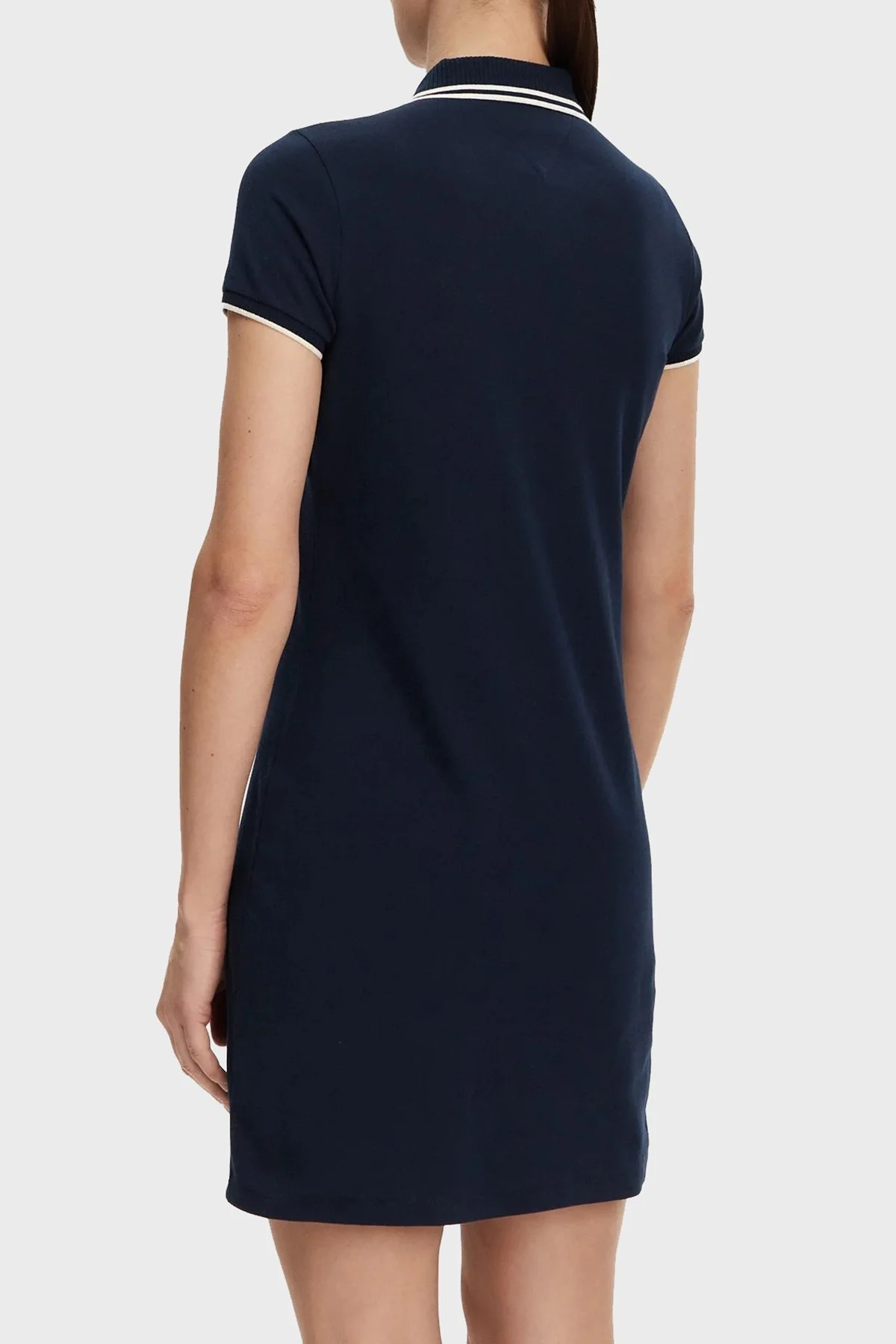 Tommy Hilfiger Streç Pamuklu Regular Fit Mini Boy Şeritli Polo Yaka Bayan Elbise WW0WW45532 C1G LACİVERT - 8