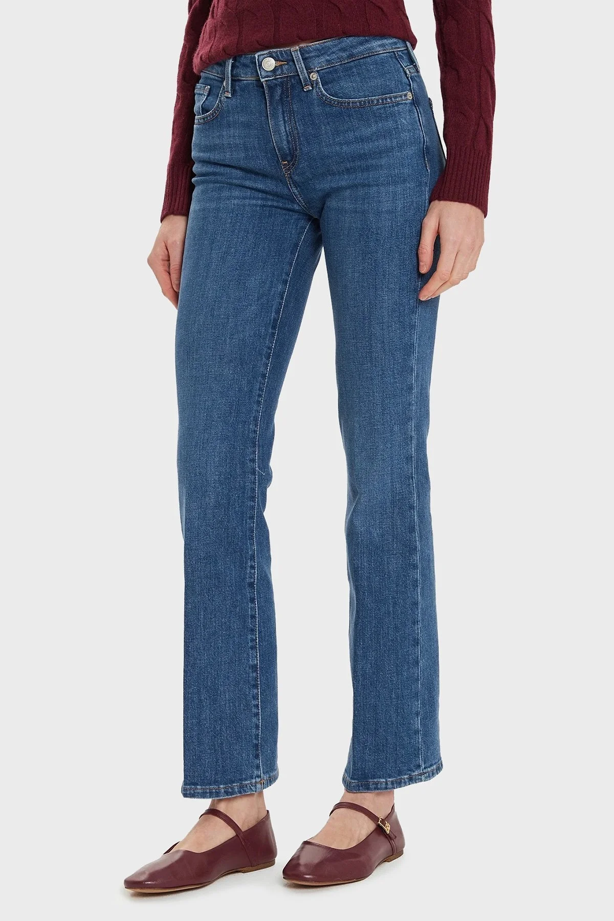 Tommy Hilfiger Streç Pamuklu Regular Fit Yüksek Bel Düz Paça Jeans Bayan Kot Pantolon WW0WW45009 1A9 MAVİ - 6