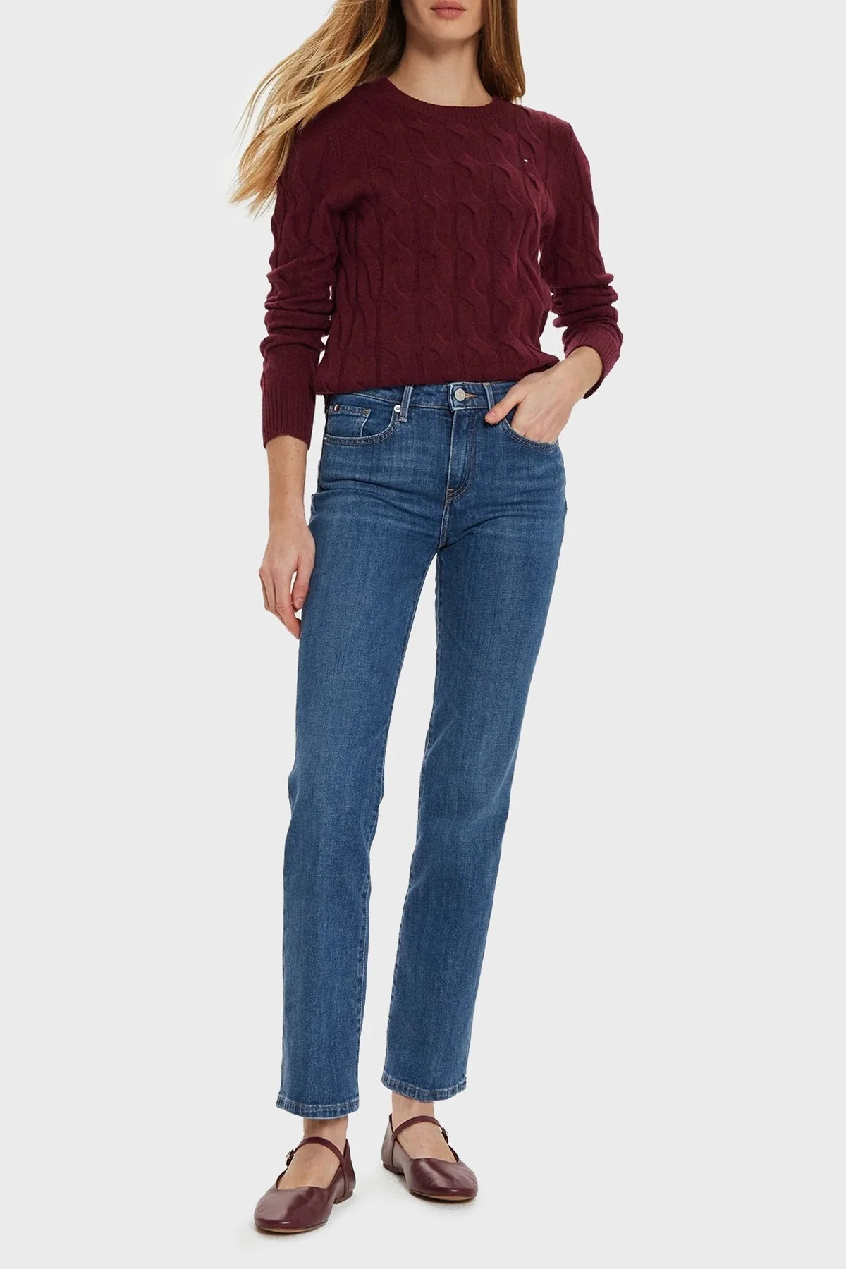 Tommy Hilfiger Streç Pamuklu Regular Fit Yüksek Bel Düz Paça Jeans Bayan Kot Pantolon WW0WW45009 1A9 MAVİ - 7