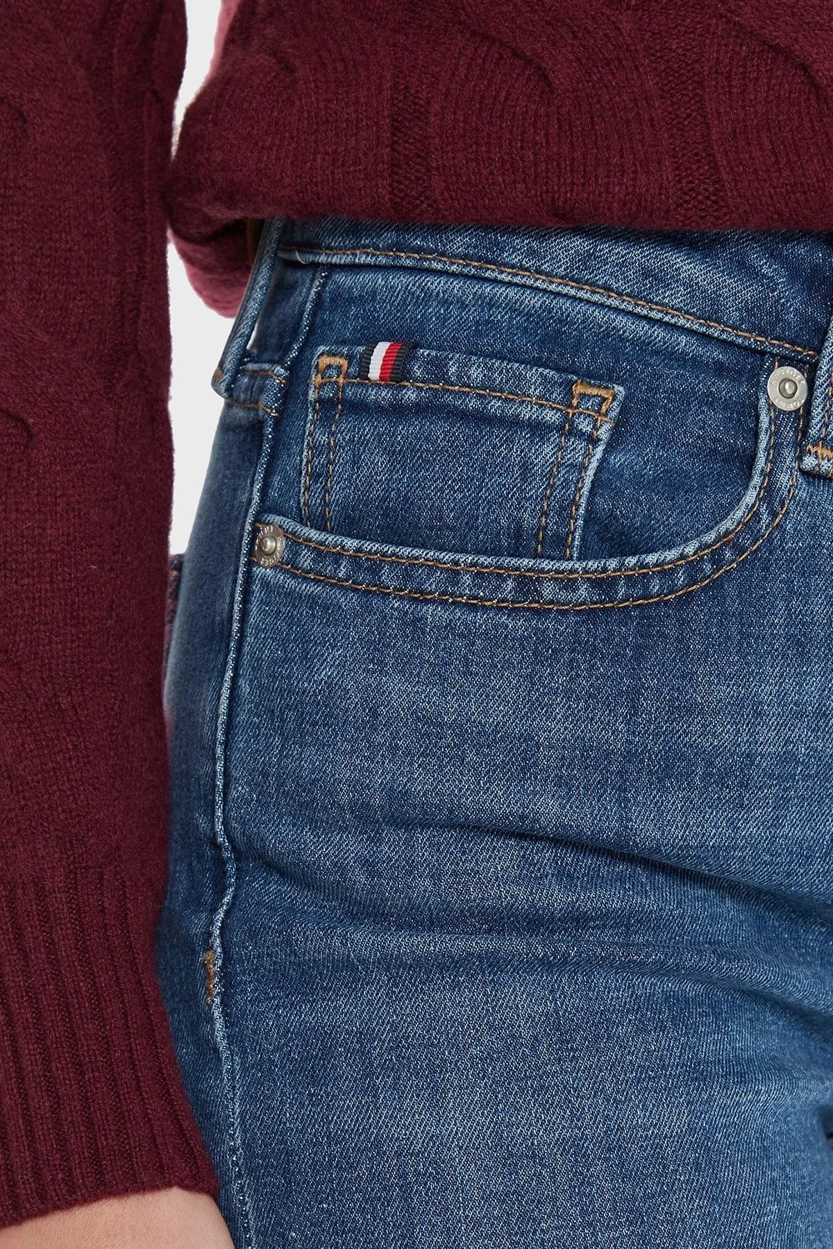 Tommy Hilfiger Streç Pamuklu Regular Fit Yüksek Bel Düz Paça Jeans Bayan Kot Pantolon WW0WW45009 1A9 MAVİ - 9