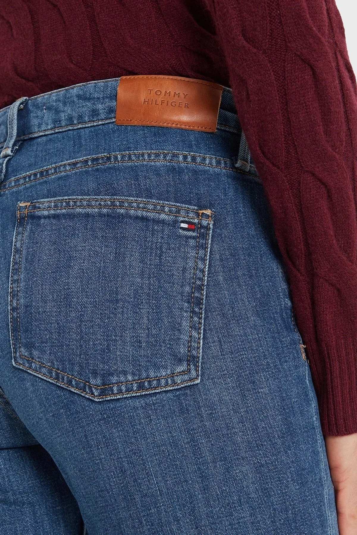 Tommy Hilfiger Streç Pamuklu Regular Fit Yüksek Bel Düz Paça Jeans Bayan Kot Pantolon WW0WW45009 1A9 MAVİ - 10