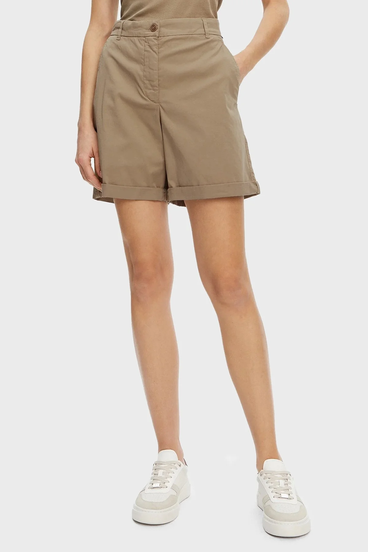 Tommy Hilfiger Streç Pamuklu Relaxed Fit Yüksek Bel Mini Bayan Short WW0WW42457 AEG BEJ - 6