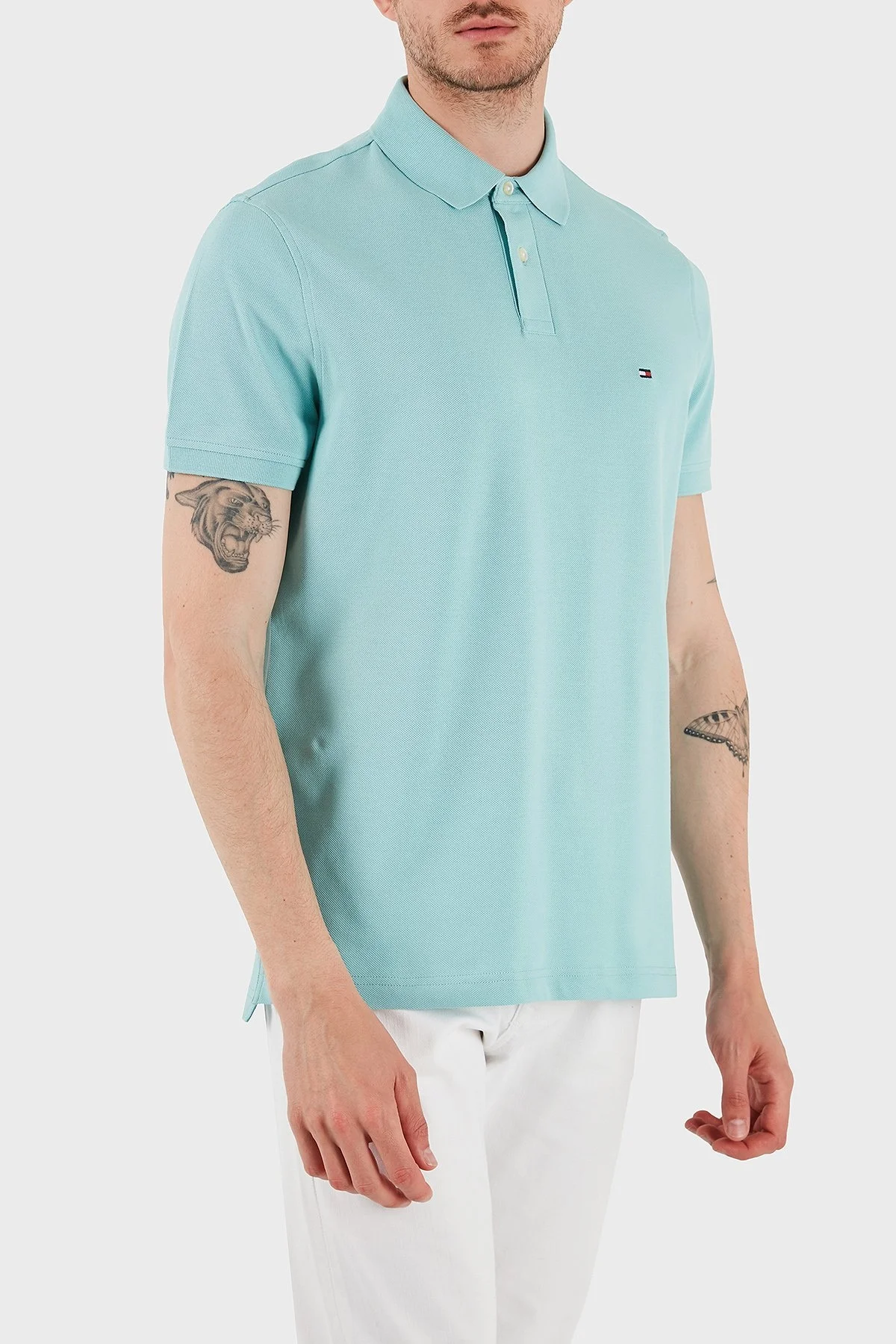 Tommy Hilfiger Streç Pamuklu Slim Fit Düğmeli Erkek Polo Yaka T Shirt MW0MW17770 C00 MİNT - 7