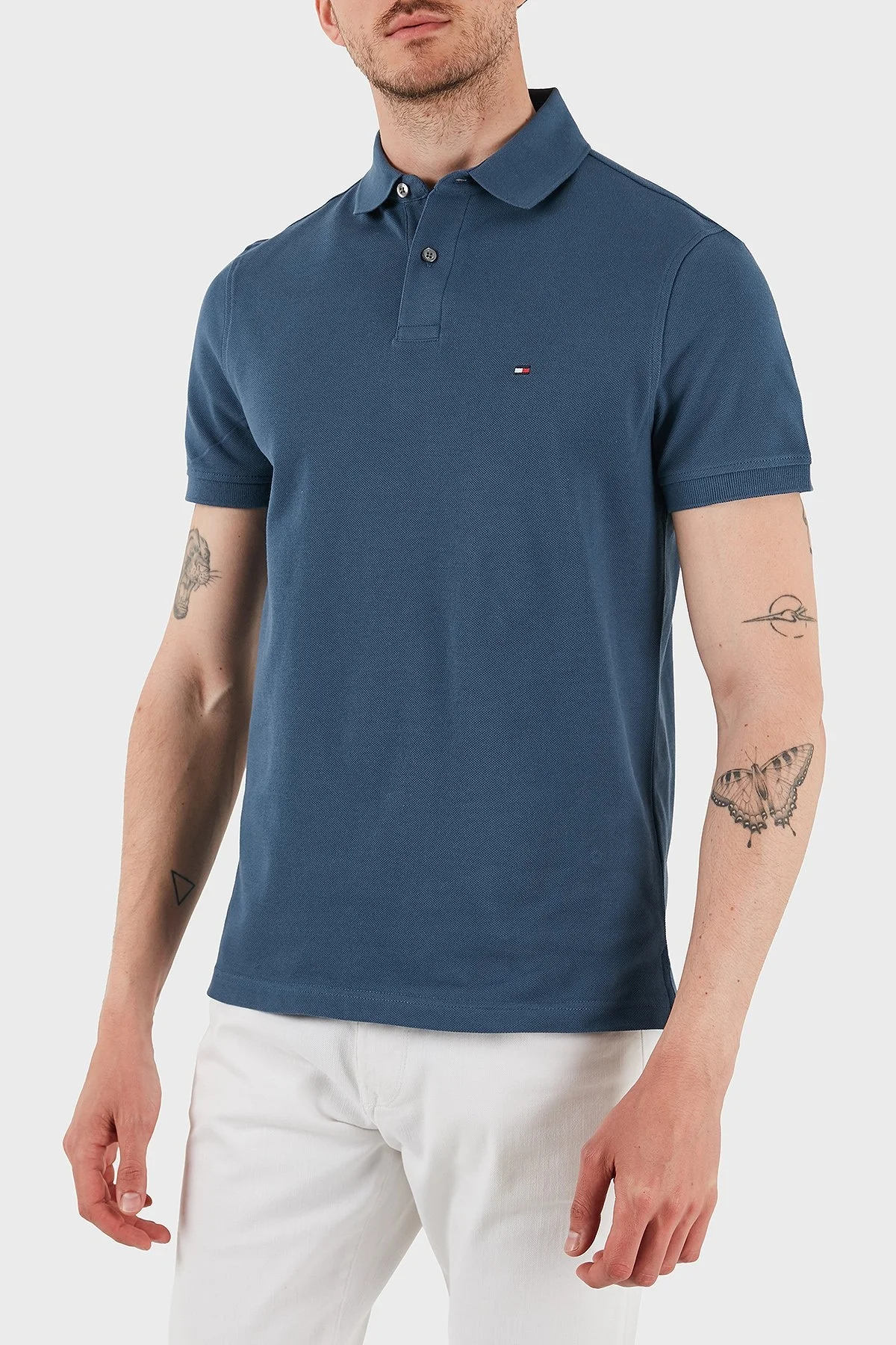 Tommy Hilfiger Streç Pamuklu Slim Fit Düğmeli Erkek Polo Yaka T Shirt MW0MW17770 DBZ MAVİ - 6