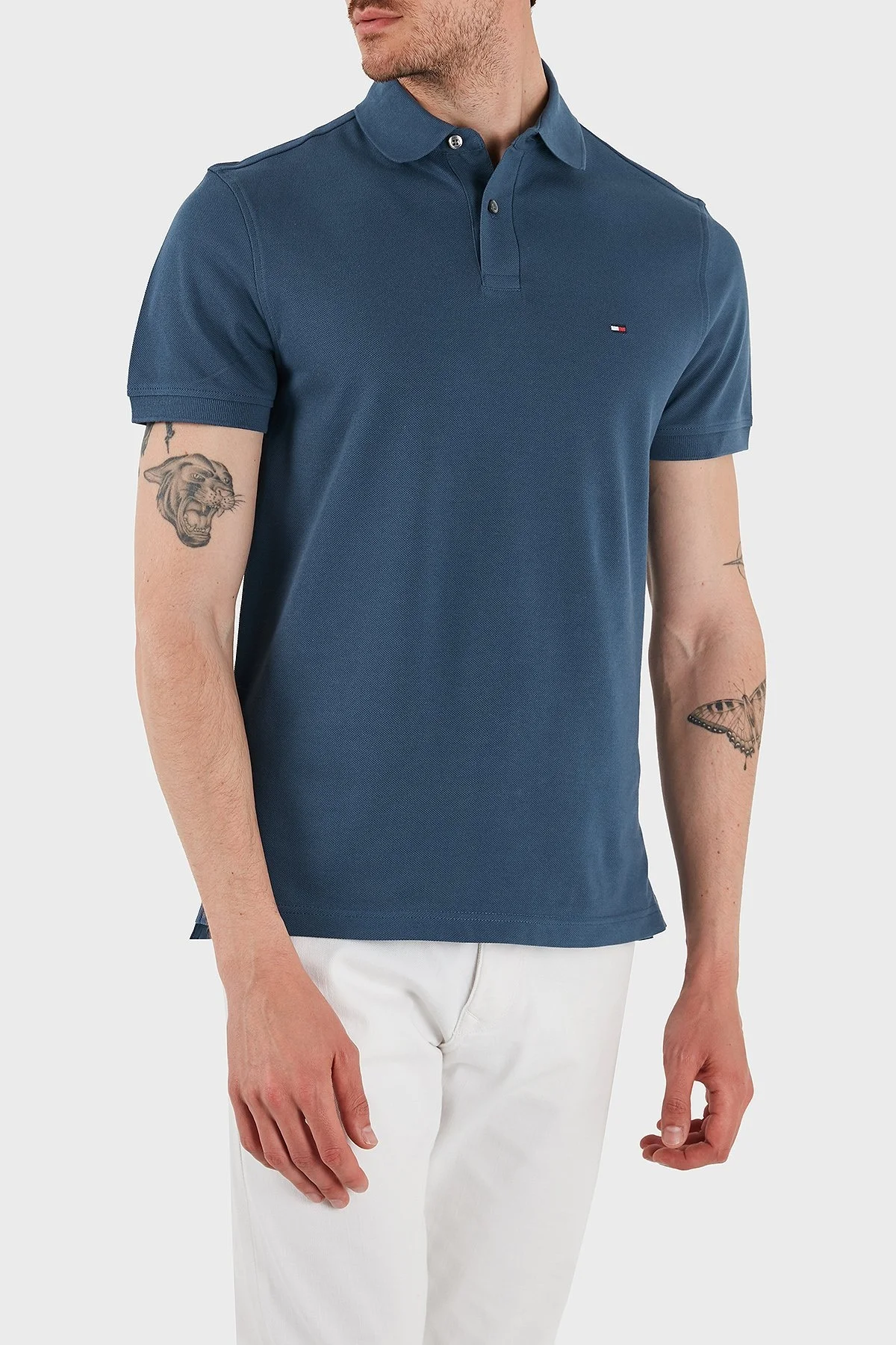 Tommy Hilfiger Streç Pamuklu Slim Fit Düğmeli Erkek Polo Yaka T Shirt MW0MW17770 DBZ MAVİ - 7