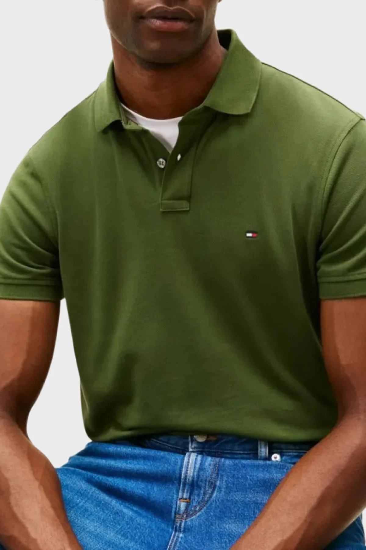 Tommy Hilfiger Streç Pamuklu Slim Fit Düğmeli Erkek Polo Yaka T Shirt MW0MW17770 L01 YEŞİL - 4