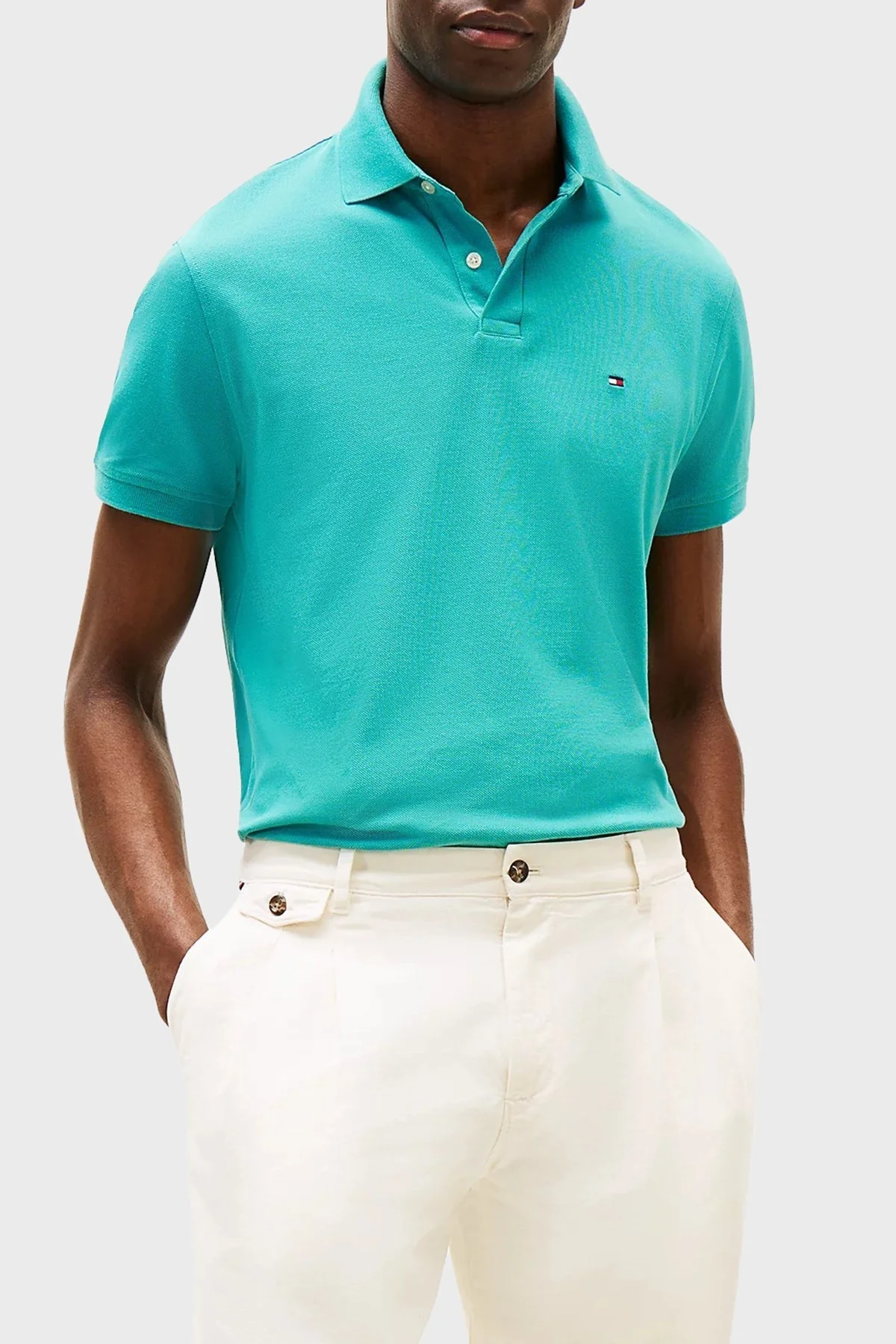 Tommy Hilfiger Streç Pamuklu Slim Fit Düğmeli Erkek Polo Yaka T Shirt MW0MW17770 M0C YEŞİL - 6