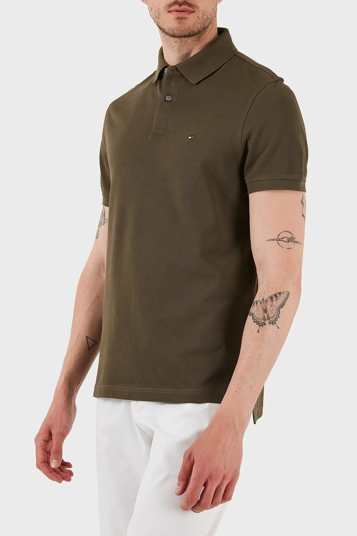 Tommy Hilfiger Streç Pamuklu Slim Fit Düğmeli Erkek Polo Yaka T Shirt MW0MW17770 RBN KOYU HAKİ - 8