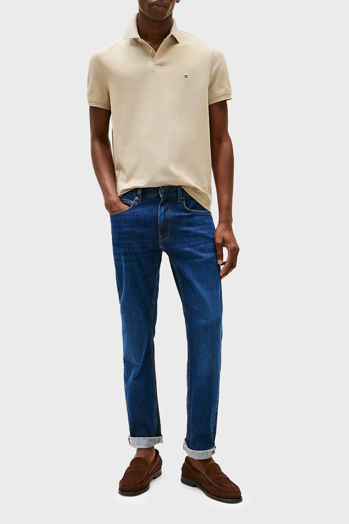 Tommy Hilfiger Streç Pamuklu Slim Fit Düğmeli Erkek Polo Yaka T Shirt MW0MW17770 RBT KUM - 7