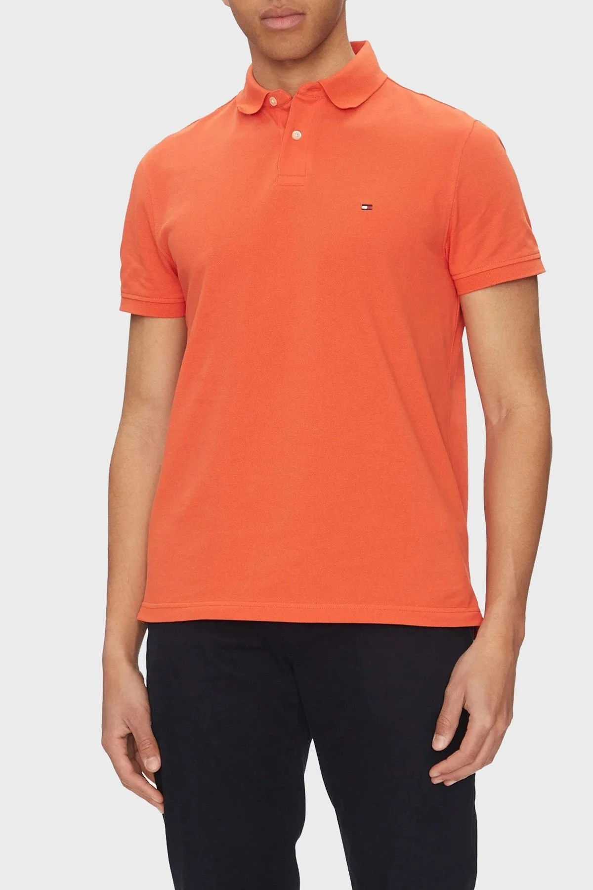 Tommy Hilfiger Streç Pamuklu Slim Fit Düğmeli Erkek Polo Yaka T Shirt MW0MW17770 SCX ORANGE - 6