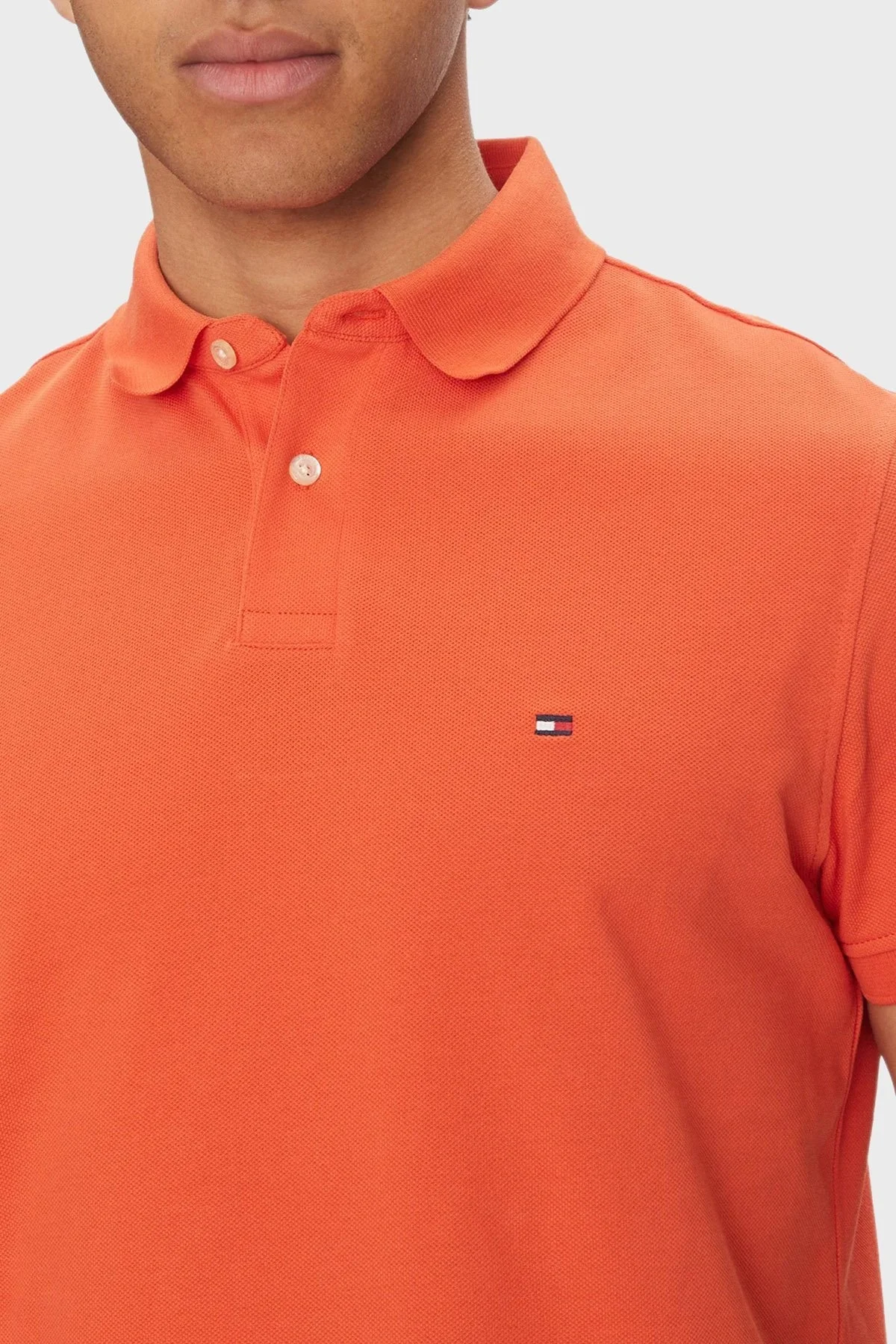 Tommy Hilfiger Streç Pamuklu Slim Fit Düğmeli Erkek Polo Yaka T Shirt MW0MW17770 SCX ORANGE - 9