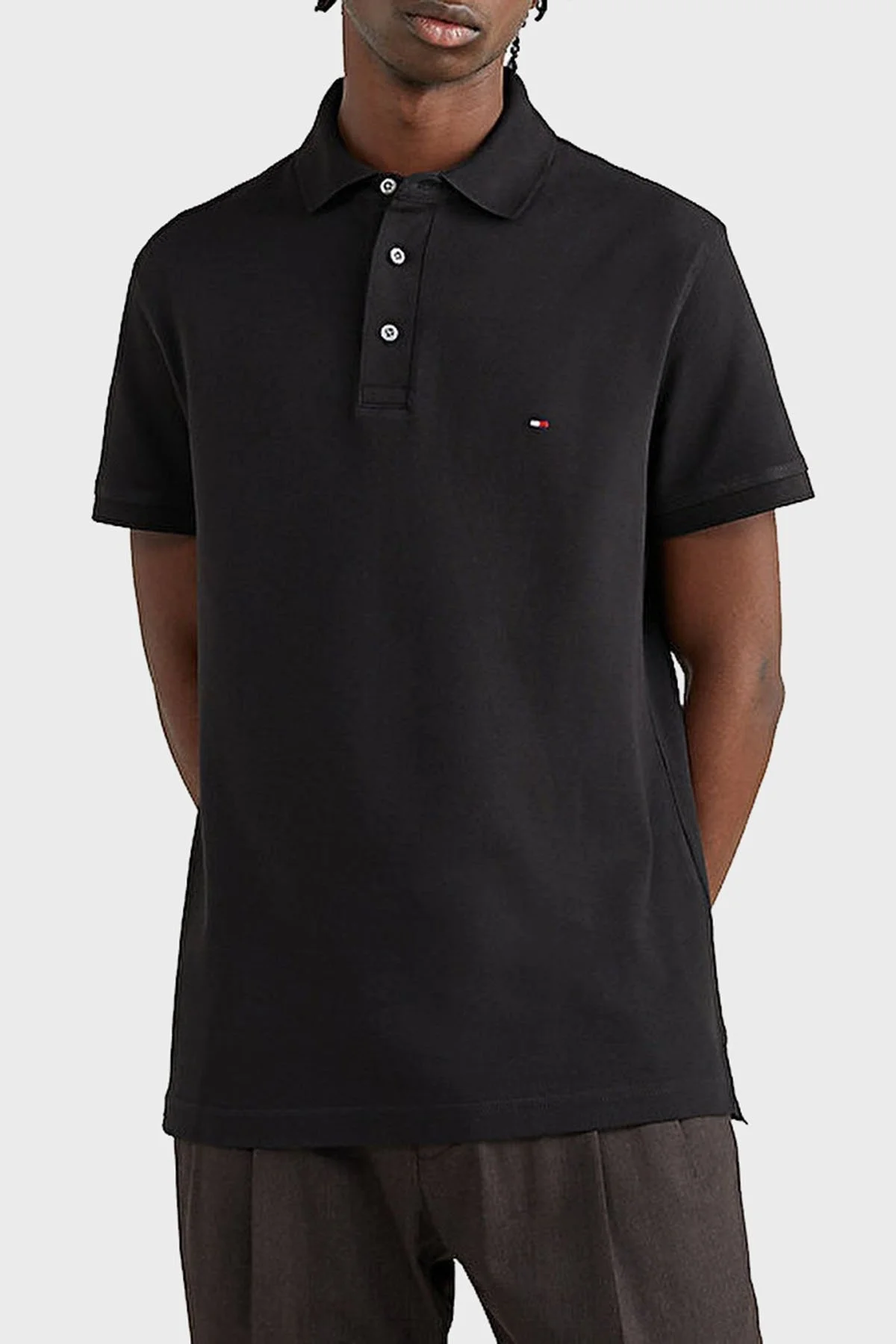 Tommy Hilfiger Streç Pamuklu Slim Fit Düğmeli Erkek Polo Yaka T Shirt MW0MW17771 BDS SİYAH - 6