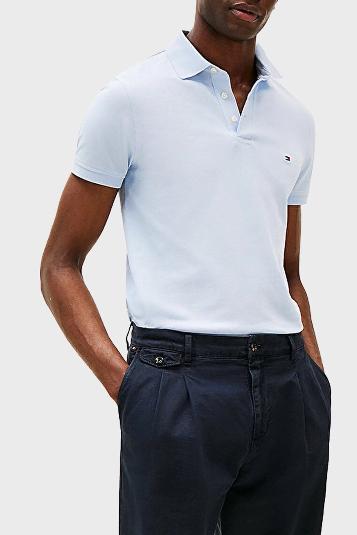 Tommy Hilfiger Streç Pamuklu Slim Fit Düğmeli Erkek Polo Yaka T Shirt MW0MW17771 C1O AÇIK MAVİ - 6