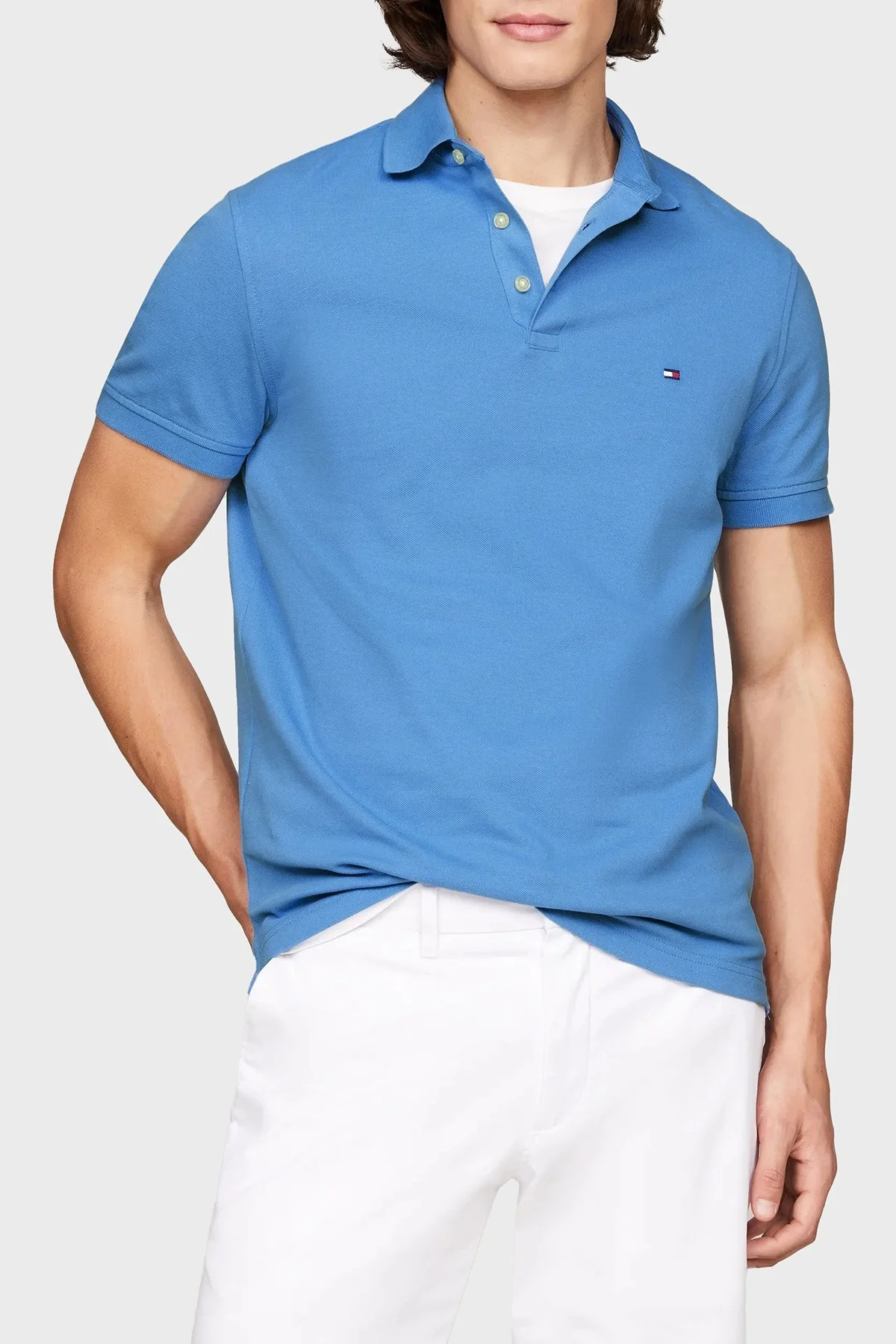 Tommy Hilfiger Streç Pamuklu Slim Fit Düğmeli Erkek Polo Yaka T Shirt MW0MW17771 C30 MAVİ - 6