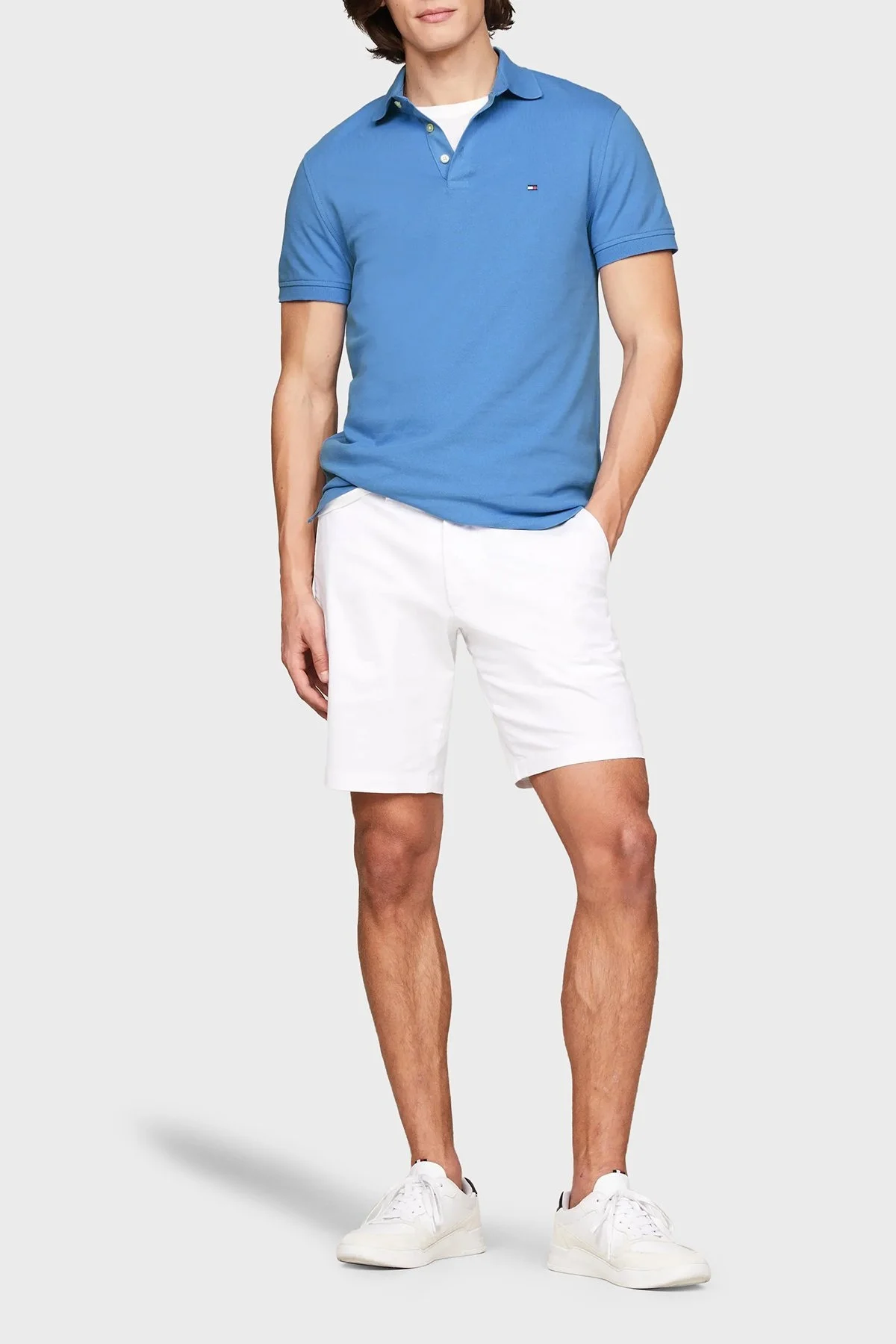 Tommy Hilfiger Streç Pamuklu Slim Fit Düğmeli Erkek Polo Yaka T Shirt MW0MW17771 C30 MAVİ - 7