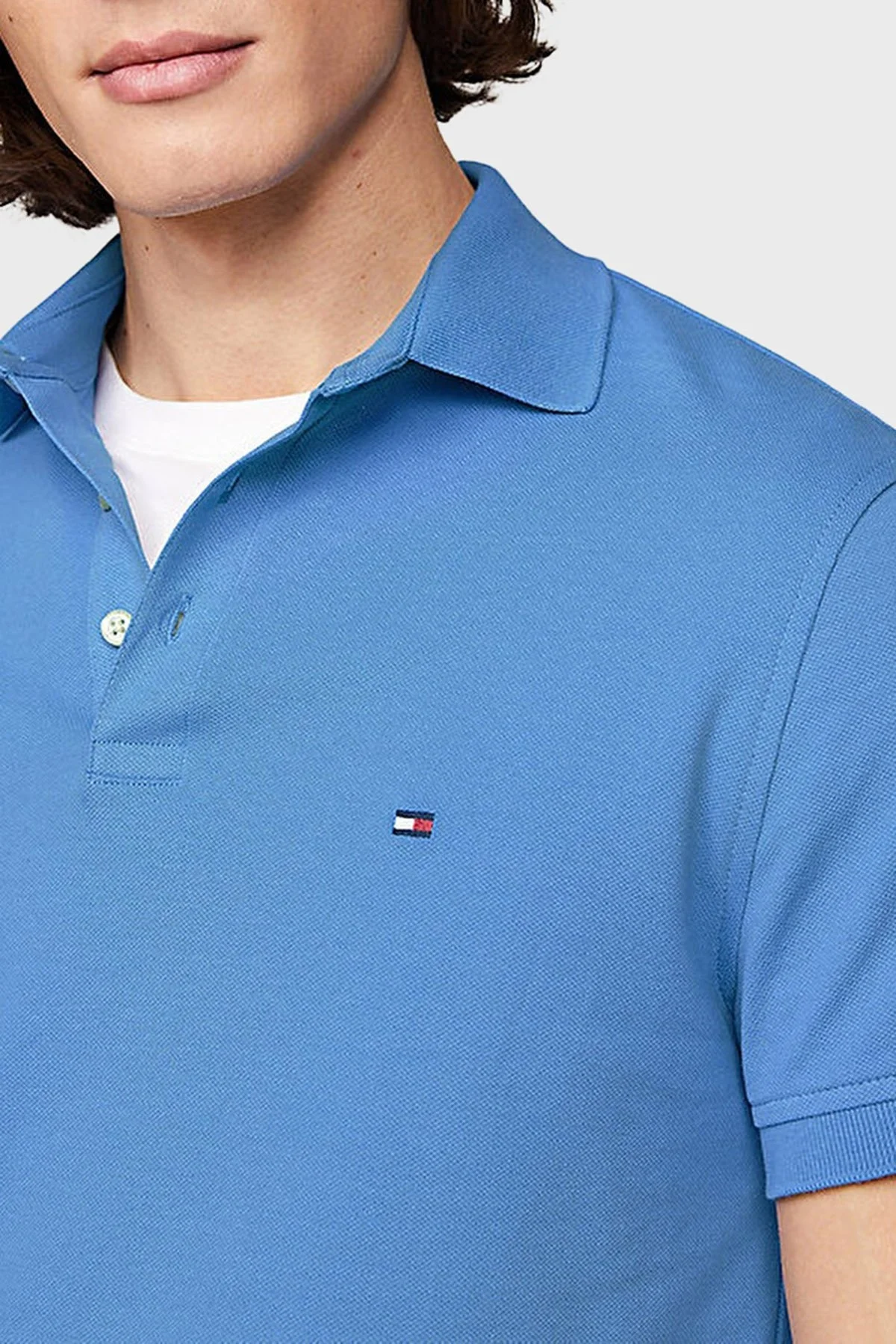 Tommy Hilfiger Streç Pamuklu Slim Fit Düğmeli Erkek Polo Yaka T Shirt MW0MW17771 C30 MAVİ - 9