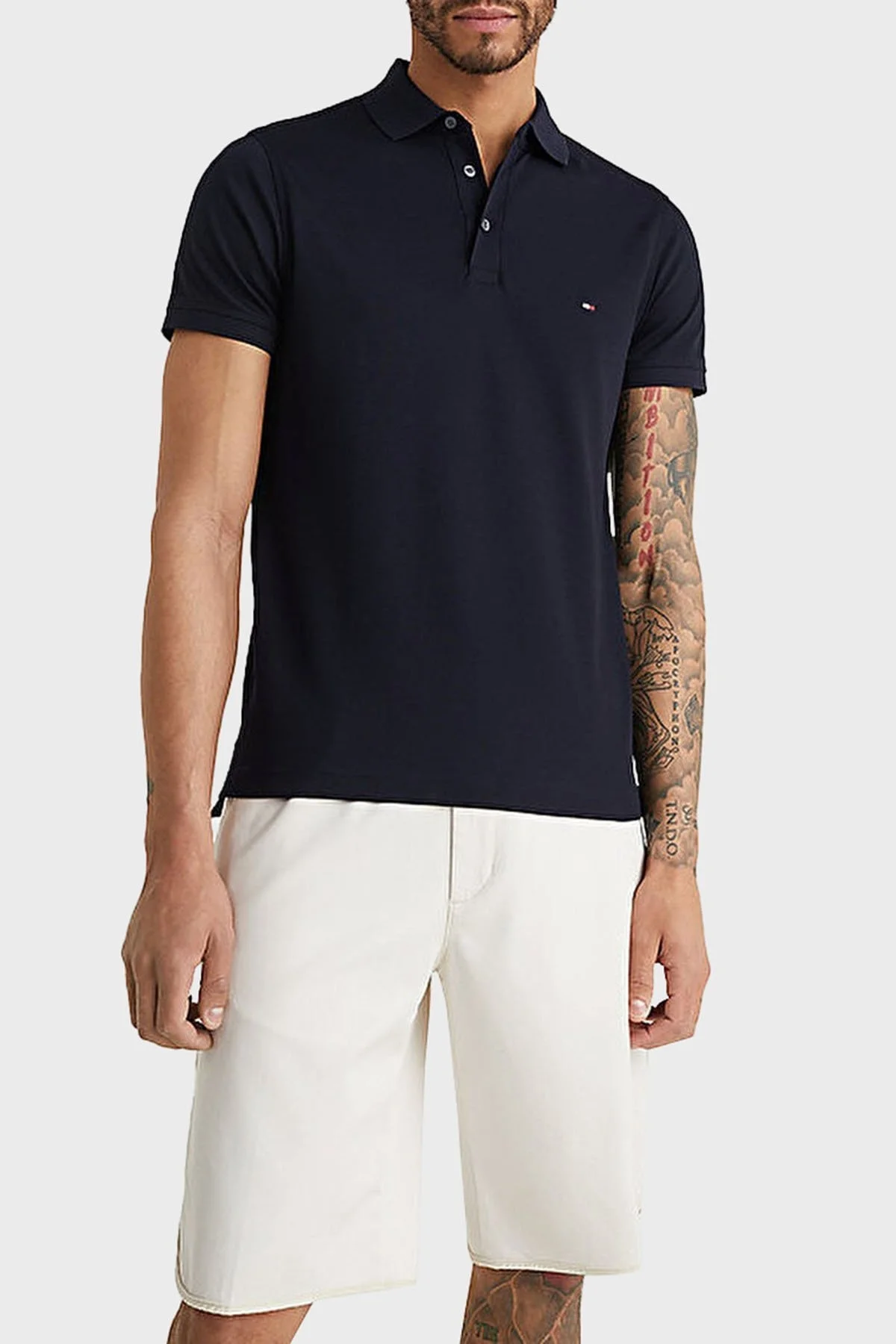 Tommy Hilfiger Streç Pamuklu Slim Fit Düğmeli Erkek Polo Yaka T Shirt MW0MW17771 DW5 LACİVERT - 6