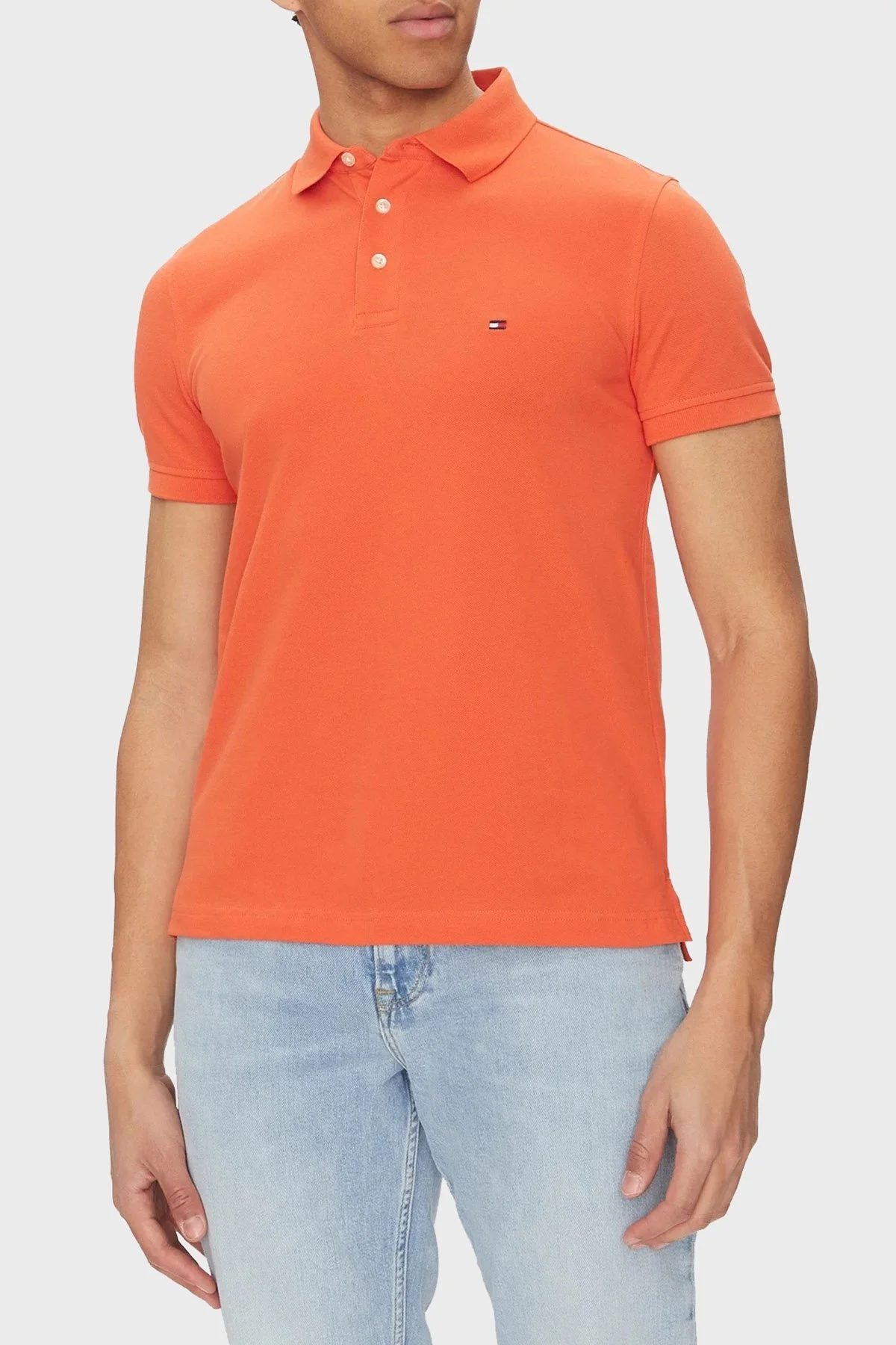 Tommy Hilfiger Streç Pamuklu Slim Fit Düğmeli Erkek Polo Yaka T Shirt MW0MW17771 SCX ORANGE - 6