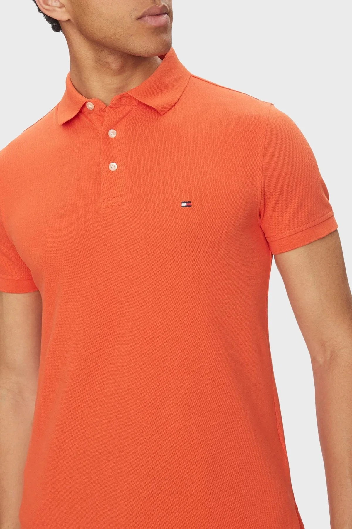 Tommy Hilfiger Streç Pamuklu Slim Fit Düğmeli Erkek Polo Yaka T Shirt MW0MW17771 SCX ORANGE - 9