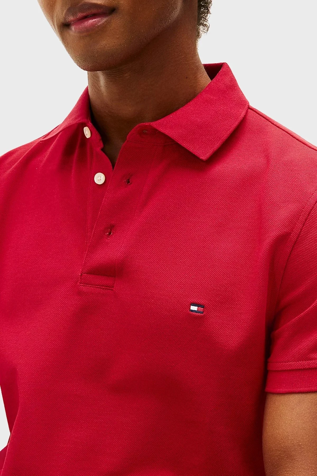 Tommy Hilfiger Streç Pamuklu Slim Fit Düğmeli Erkek Polo Yaka T Shirt MW0MW17771 XLD KIRMIZI - 9