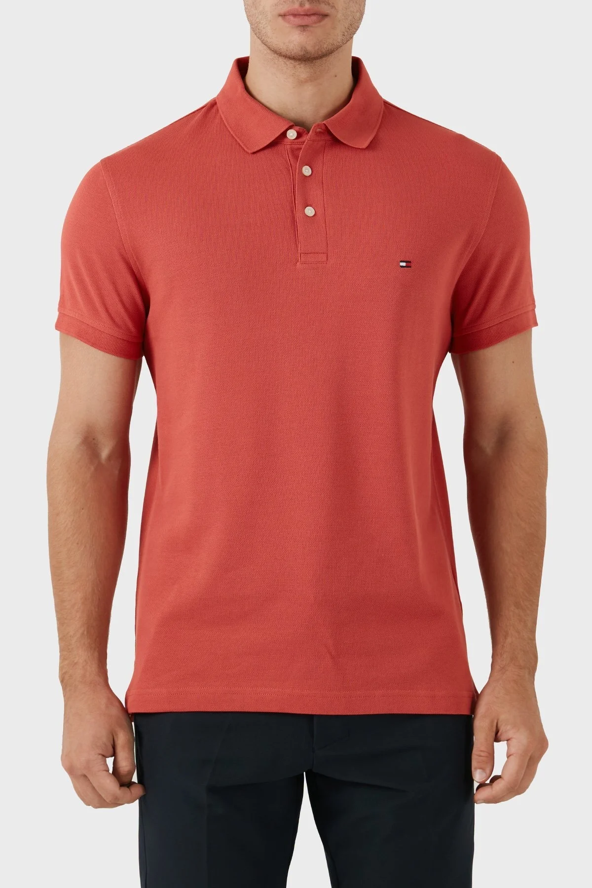 Tommy Hilfiger Streç Pamuklu Slim Fit Erkek Polo Yaka T Shirt MW0MW17771 XM0 KİREMİT - 1