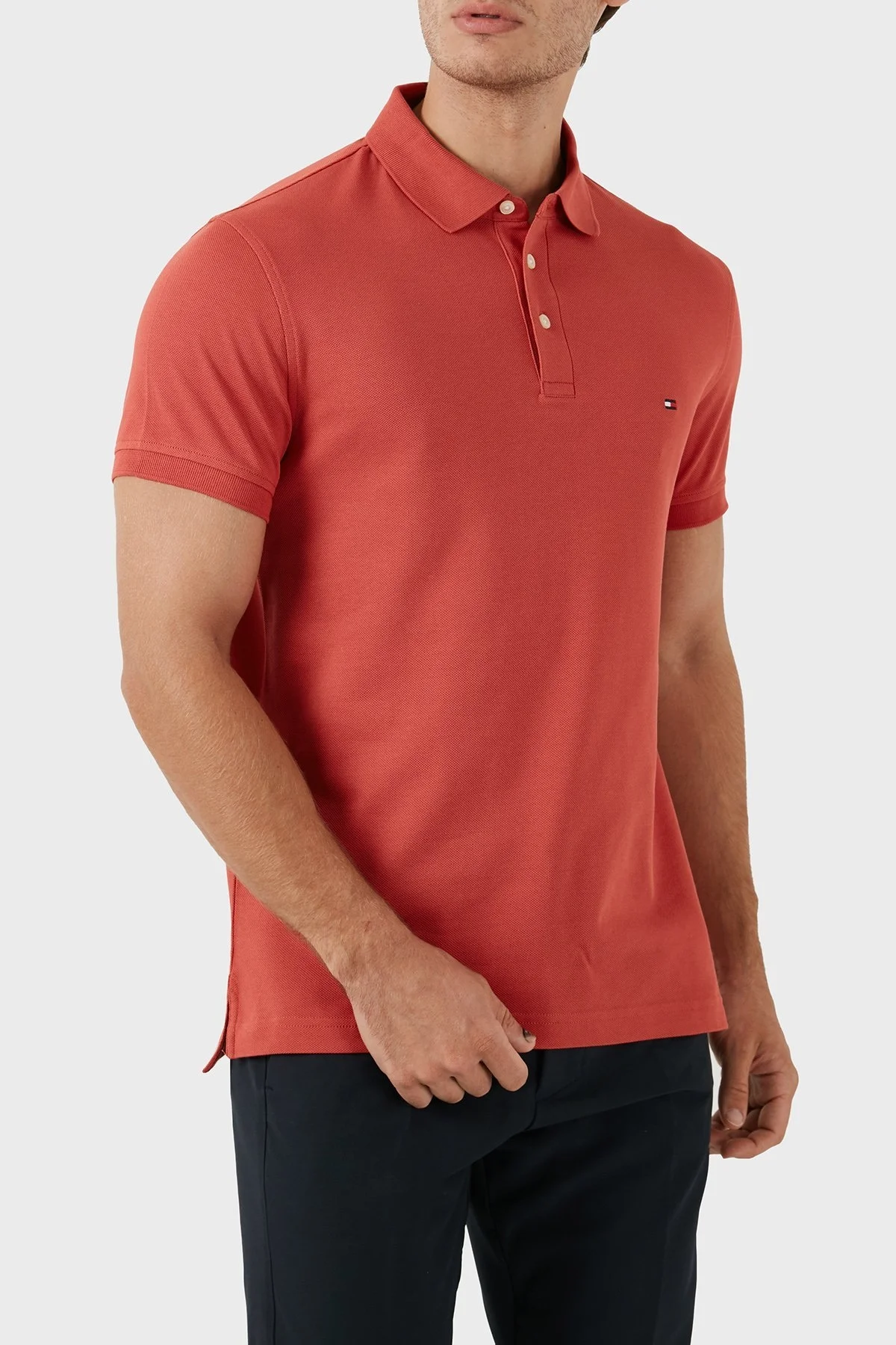 Tommy Hilfiger Streç Pamuklu Slim Fit Erkek Polo Yaka T Shirt MW0MW17771 XM0 KİREMİT - 3