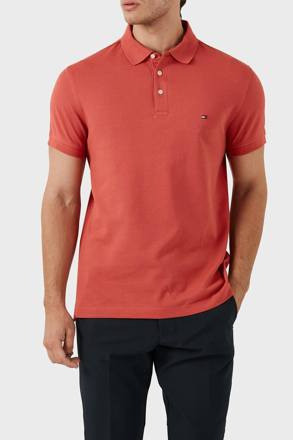 Tommy Hilfiger Streç Pamuklu Slim Fit Erkek Polo Yaka T Shirt MW0MW17771 XM0 KİREMİT - 4