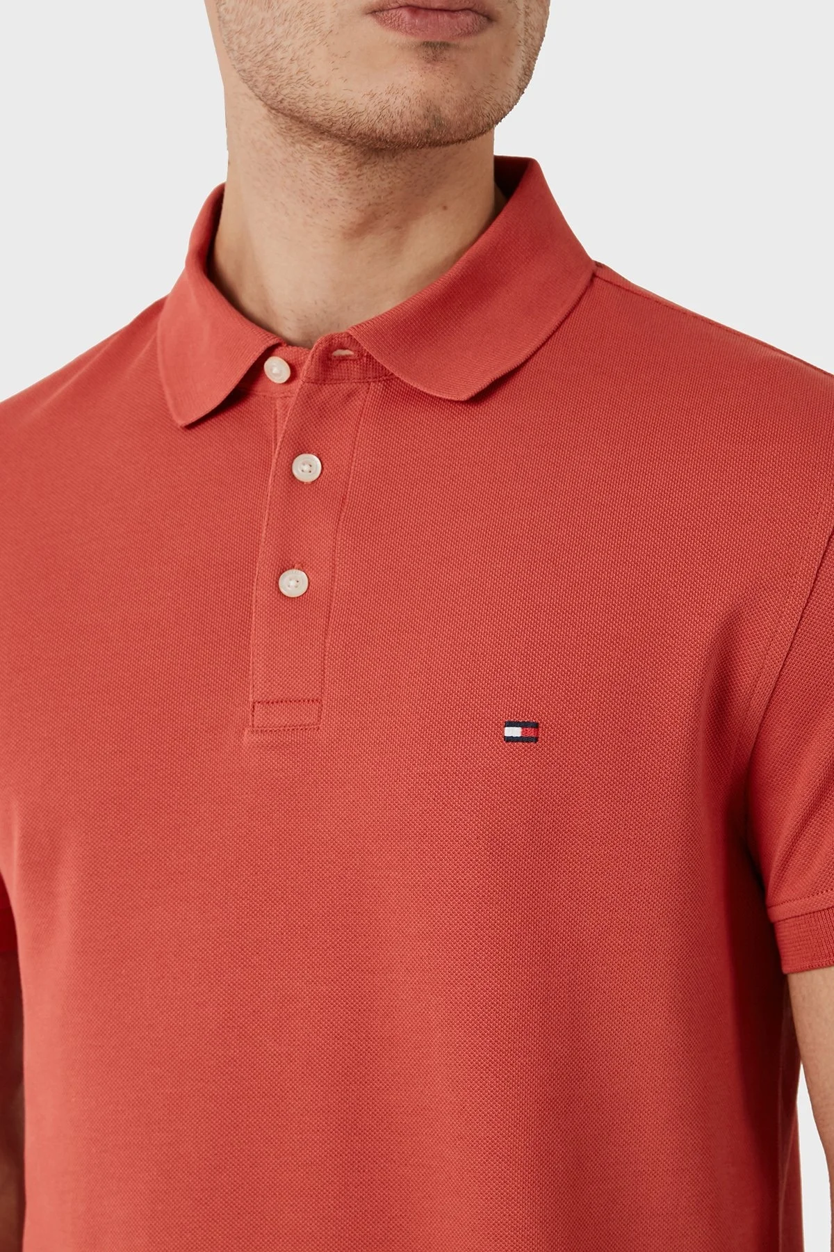 Tommy Hilfiger Streç Pamuklu Slim Fit Erkek Polo Yaka T Shirt MW0MW17771 XM0 KİREMİT - 5