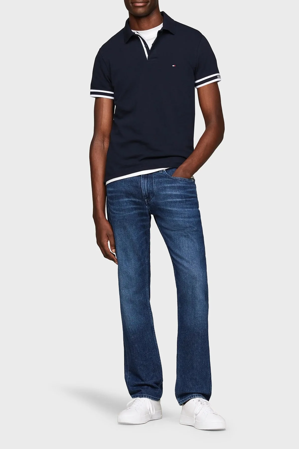 Tommy Hilfiger Streç Pamuklu Slim Fit Erkek Polo Yaka T Shirt MW0MW34737 DW5 LACİVERT - 2