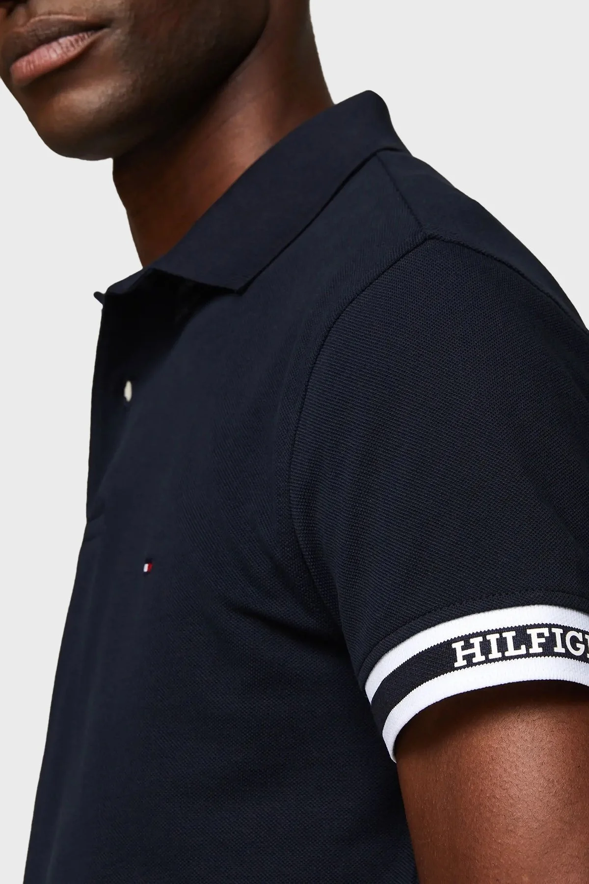 Tommy Hilfiger Streç Pamuklu Slim Fit Erkek Polo Yaka T Shirt MW0MW34737 DW5 LACİVERT - 3