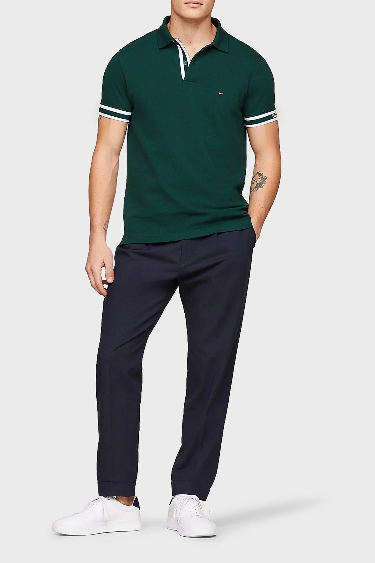 Tommy Hilfiger Streç Pamuklu Slim Fit Erkek Polo Yaka T Shirt MW0MW34737 MBP KOYU YEŞİL - 2