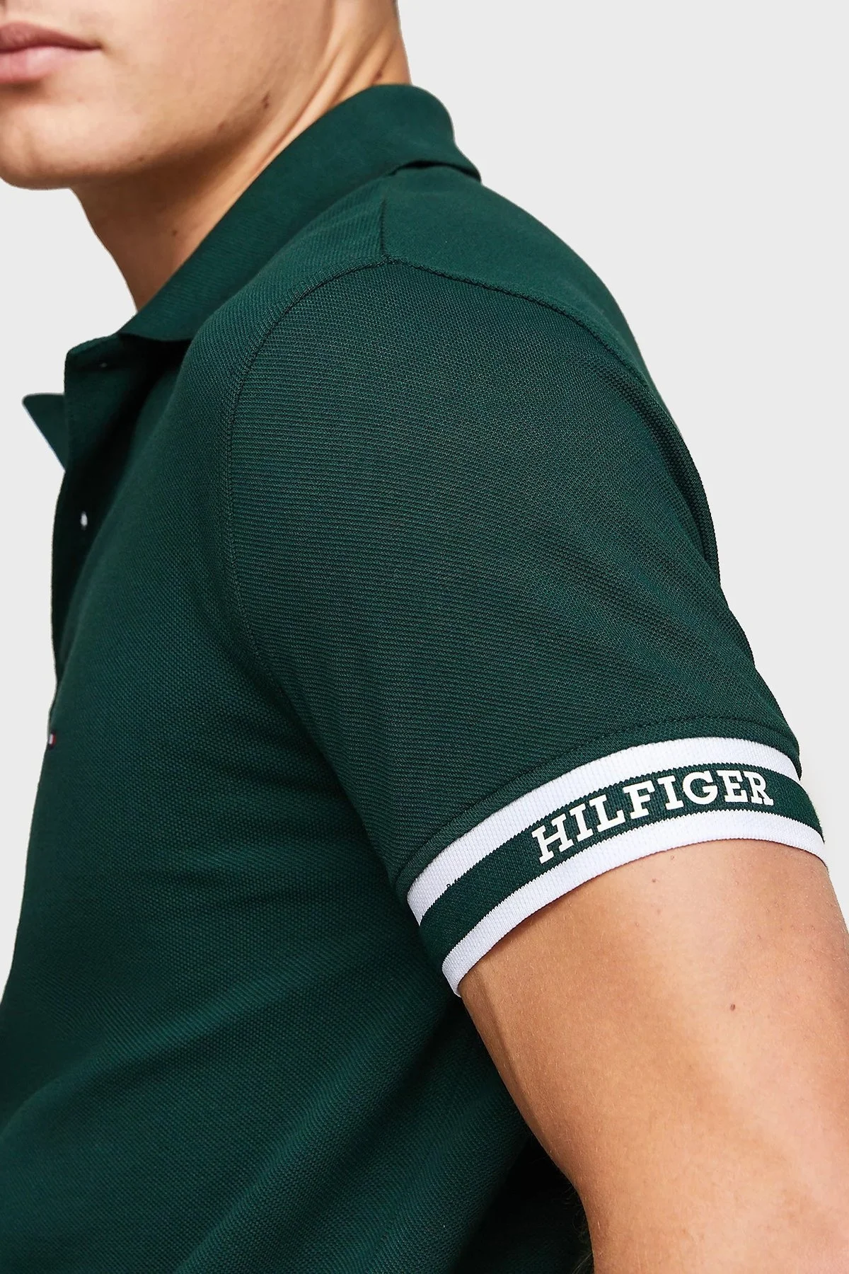 Tommy Hilfiger Streç Pamuklu Slim Fit Erkek Polo Yaka T Shirt MW0MW34737 MBP KOYU YEŞİL - 3