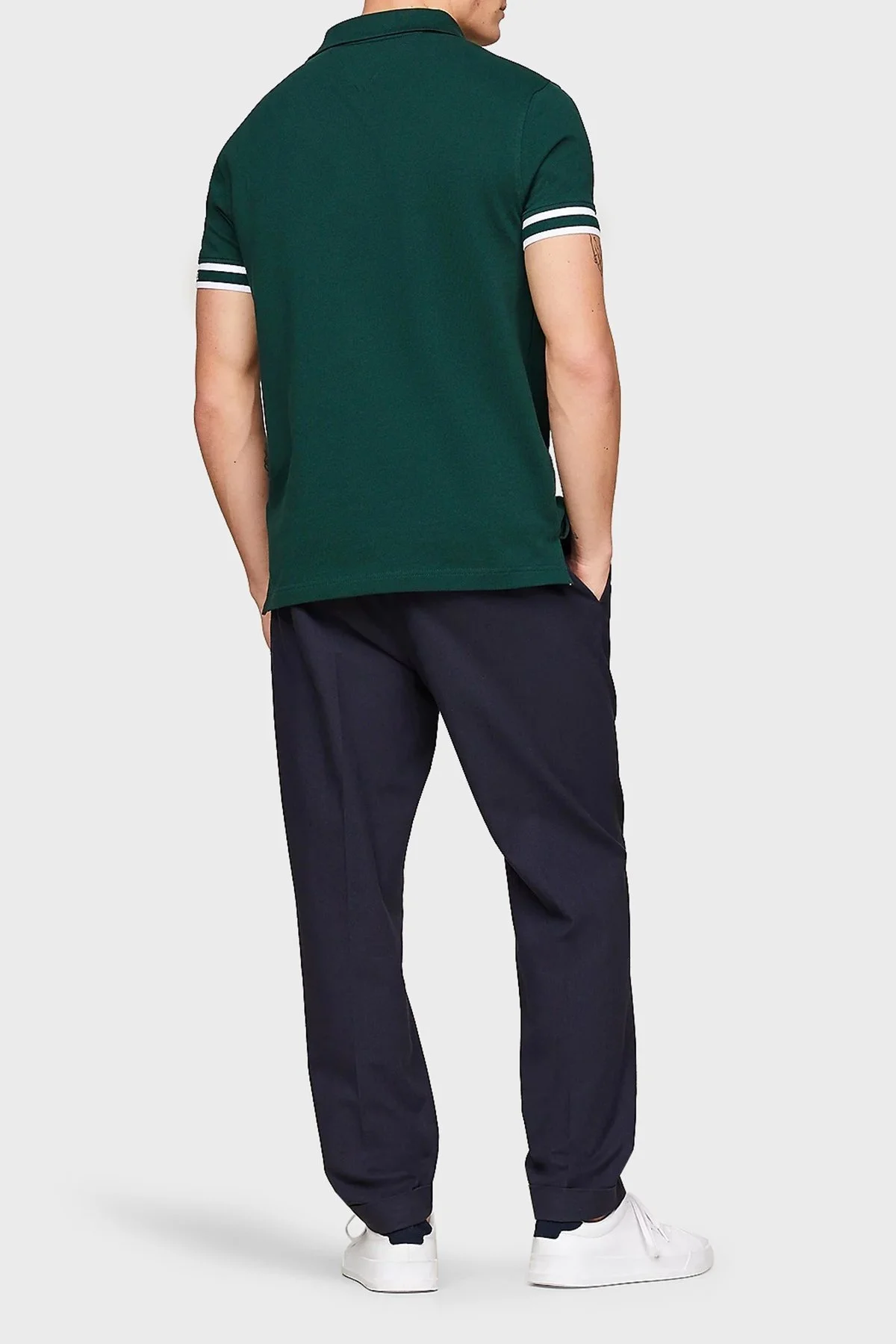Tommy Hilfiger Streç Pamuklu Slim Fit Erkek Polo Yaka T Shirt MW0MW34737 MBP KOYU YEŞİL - 4