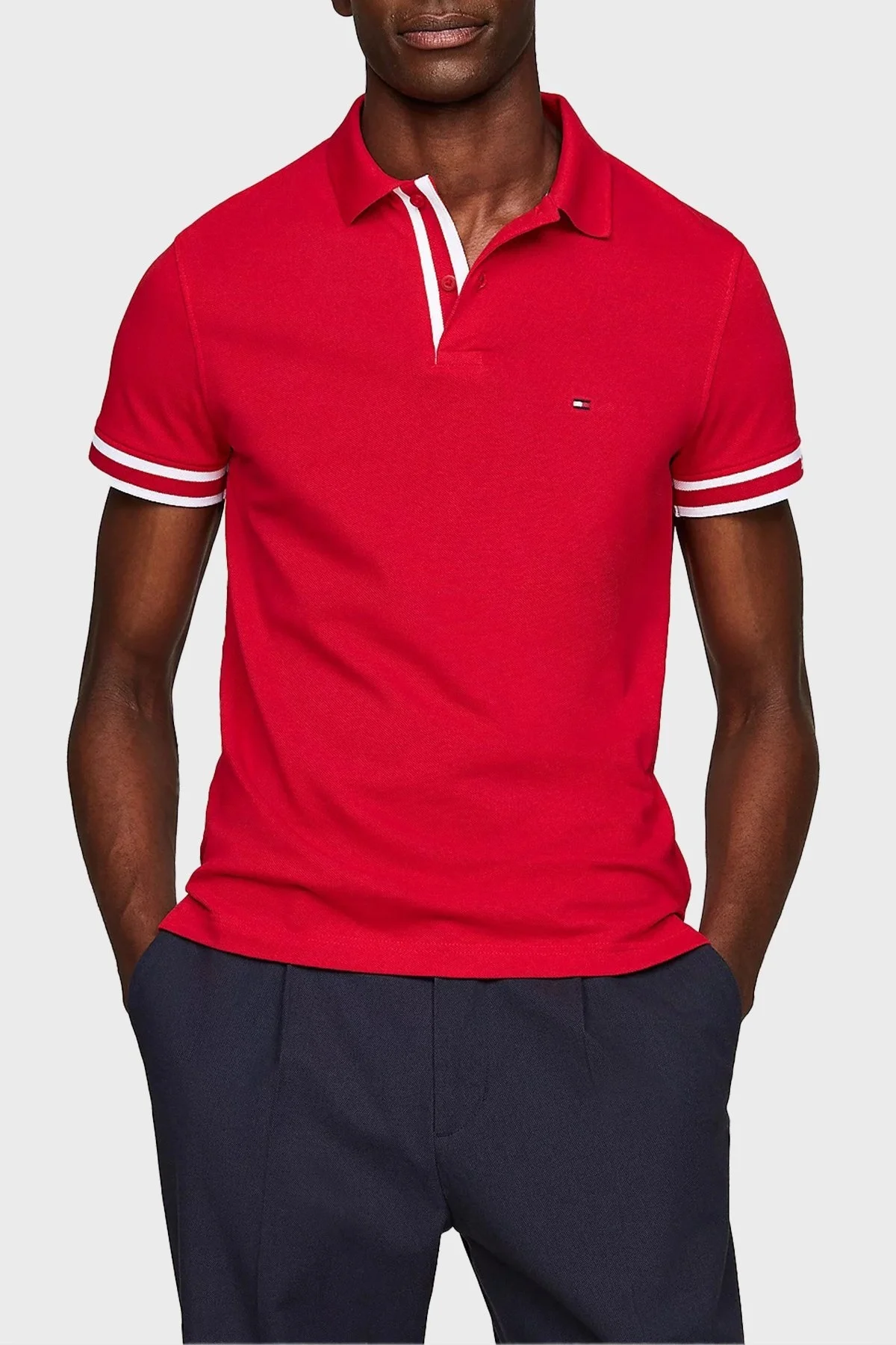 Tommy Hilfiger Streç Pamuklu Slim Fit Erkek Polo Yaka T Shirt MW0MW34737 XLG KIRMIZI - 1